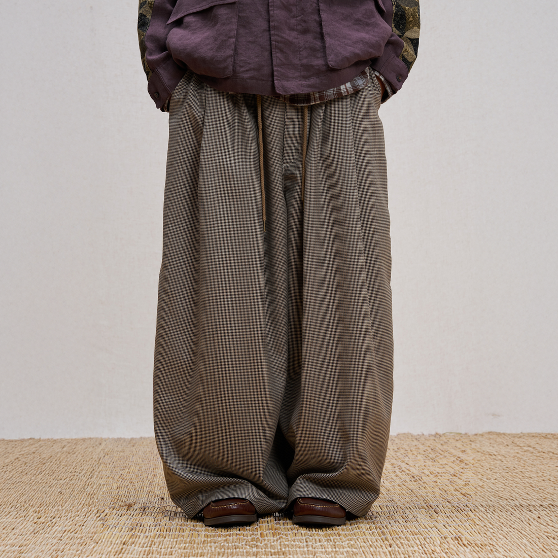 UNLIMITED MOTE Wool Blend Houndstooth Drawstring Balloon Pants-Pants-S-Free Shipping Leatheretro