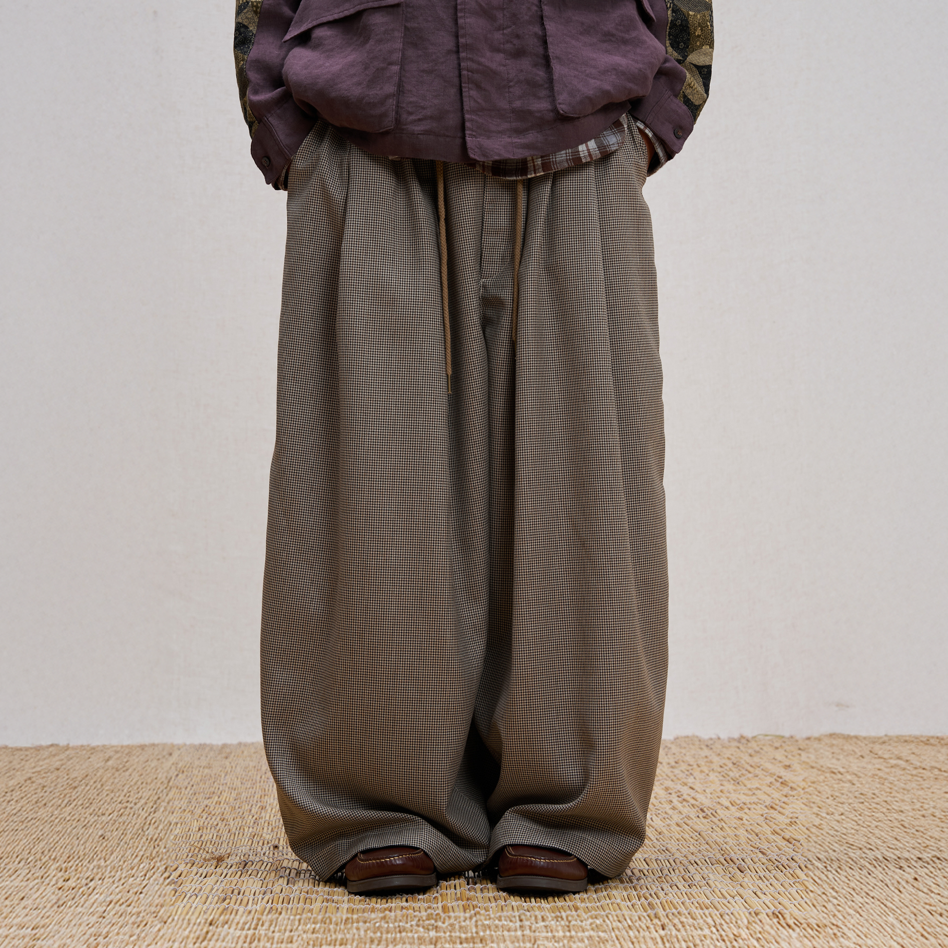 UNLIMITED MOTE Wool Blend Houndstooth Drawstring Balloon Pants-Pants-S-Free Shipping Leatheretro