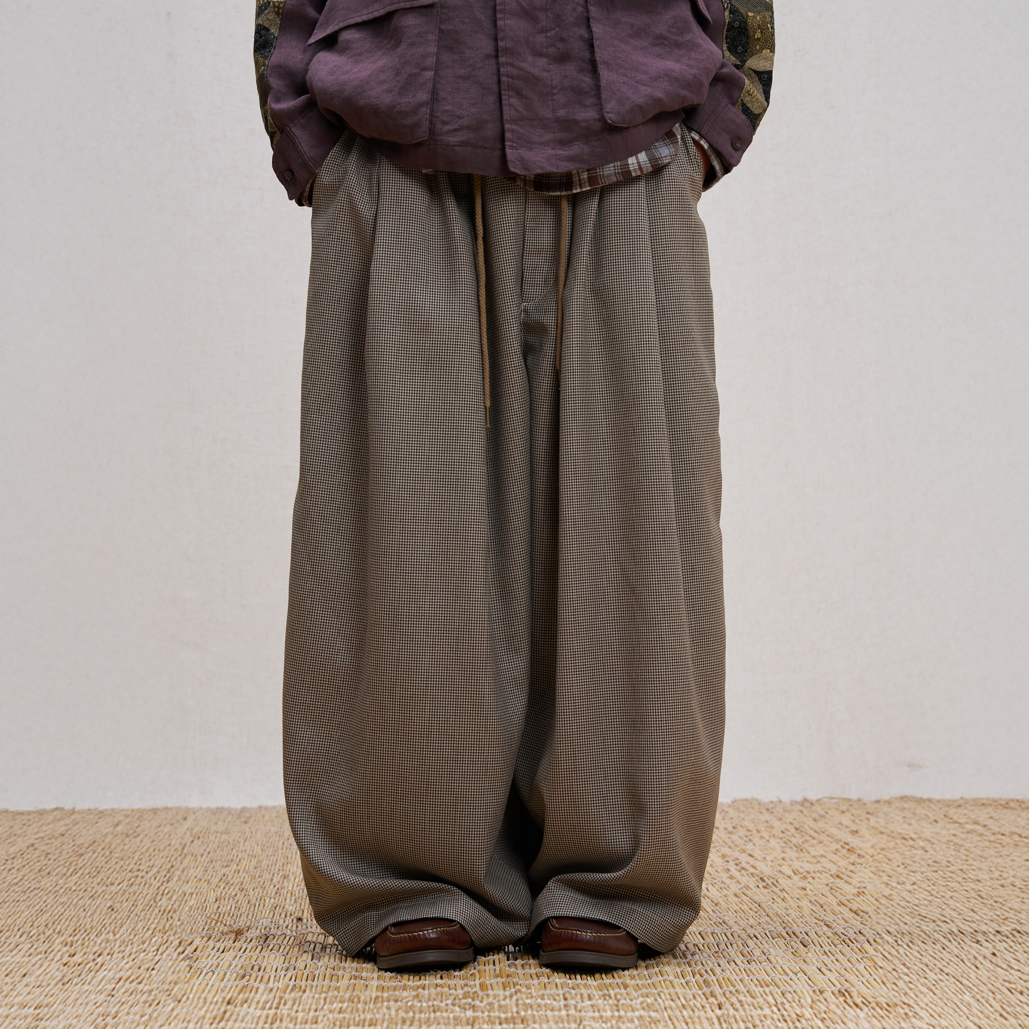 UNLIMITED MOTE Wool Blend Houndstooth Drawstring Balloon Pants-Pants-S-Free Shipping Leatheretro