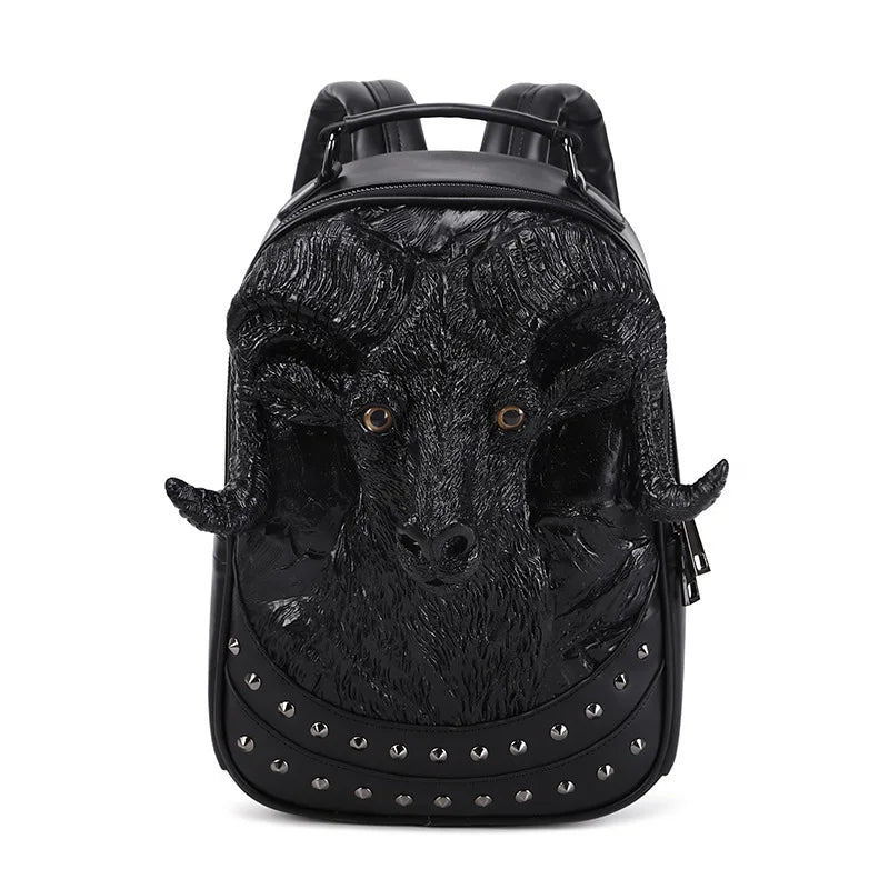 3D Goat Backpack | PU Leather Unisex Travel & School Bag-Backpacks-Black-Free Shipping Leatheretro