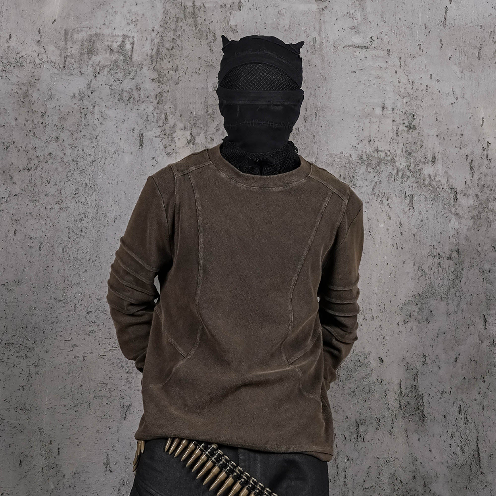 UNDERWATER Distressed Deconstructed Light Sweatshirt Brown-L/S Tee-S-Free Shipping Leatheretro