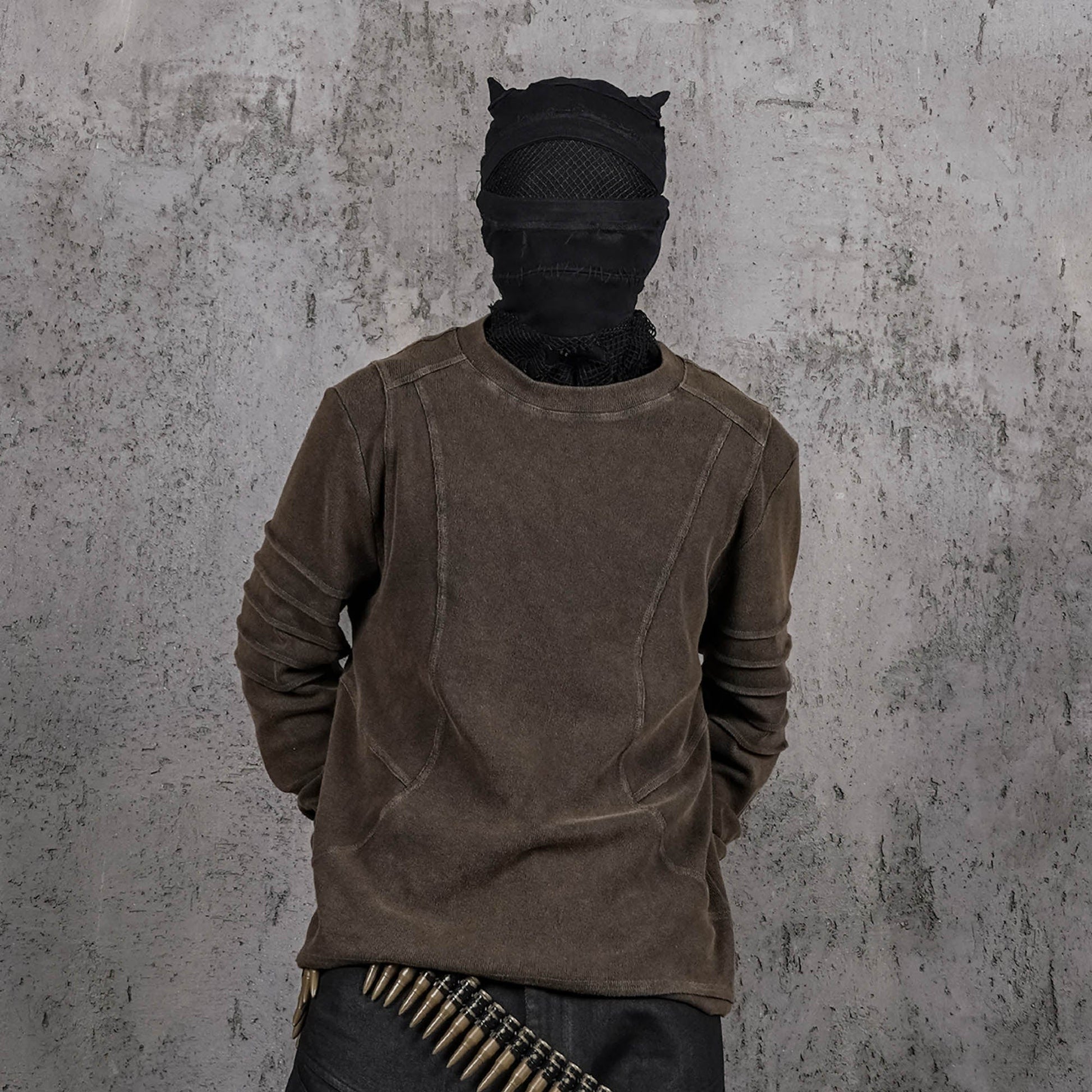 UNDERWATER Distressed Deconstructed Light Sweatshirt Brown-L/S Tee-S-Free Shipping Leatheretro