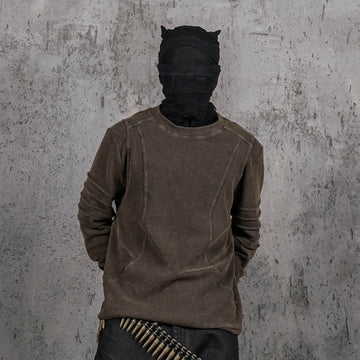 UNDERWATER Distressed Deconstructed Light Sweatshirt Brown-L/S Tee-S-Free Shipping Leatheretro