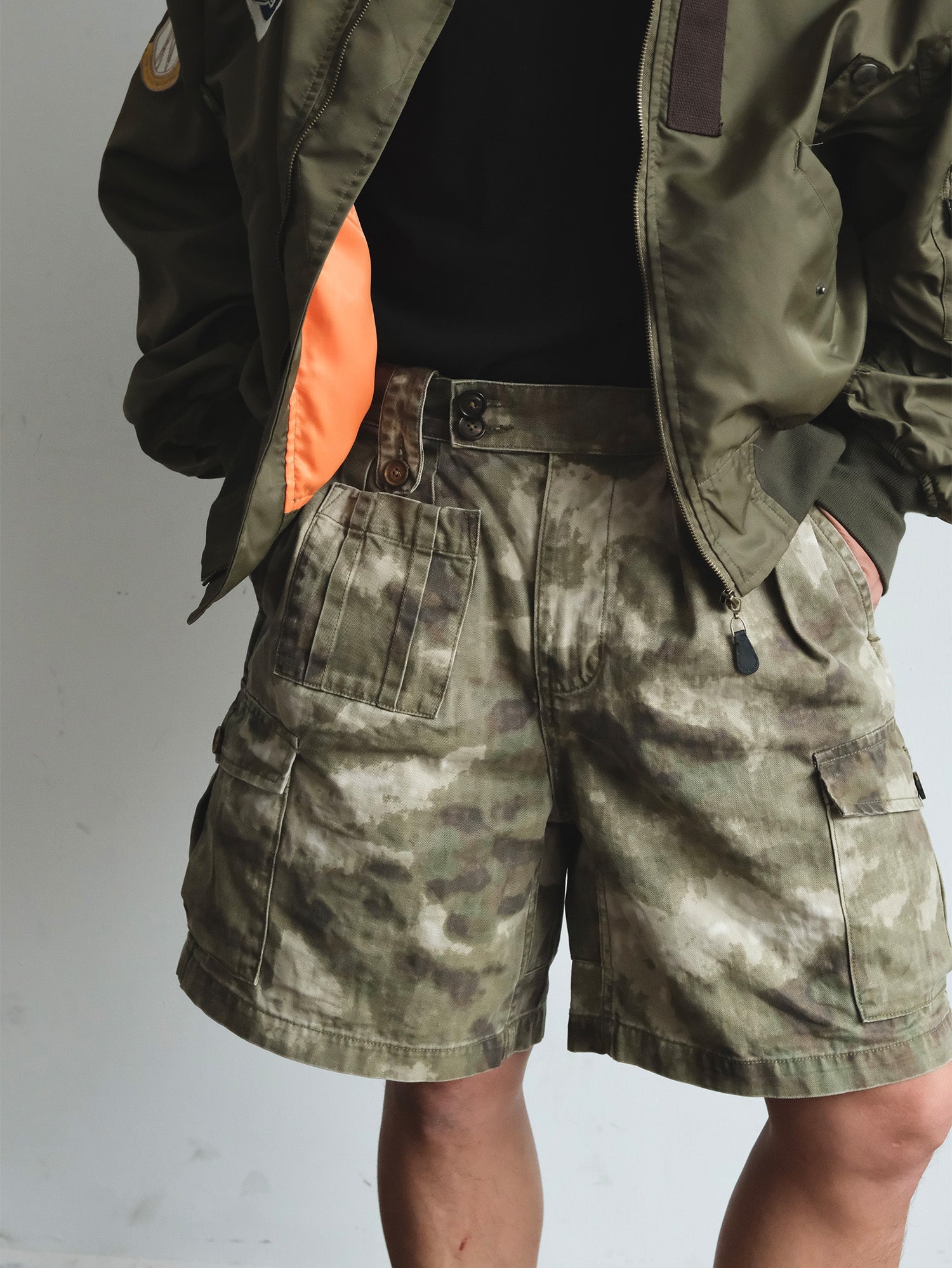 NEIGBORL Retro Washed Camo Cargo Shorts-Shorts-S-Free Shipping Leatheretro