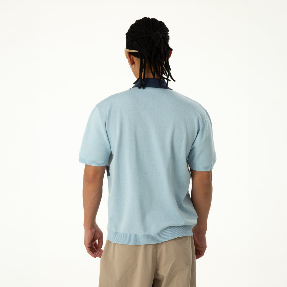 CLP Contrast Collar Zip-Up Knit Tee-T Shirt-M-Free Shipping Leatheretro