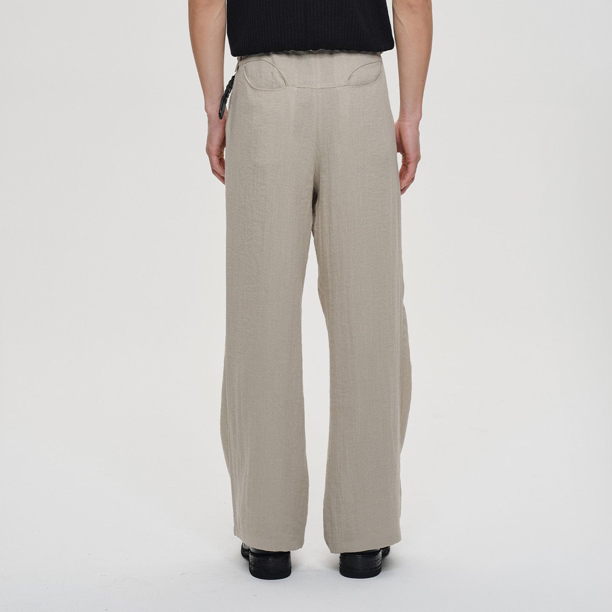 CATSSTAC Linen-Tencel Pleated Straight-Leg Trousers-Pants-Black-M-Free Shipping Leatheretro