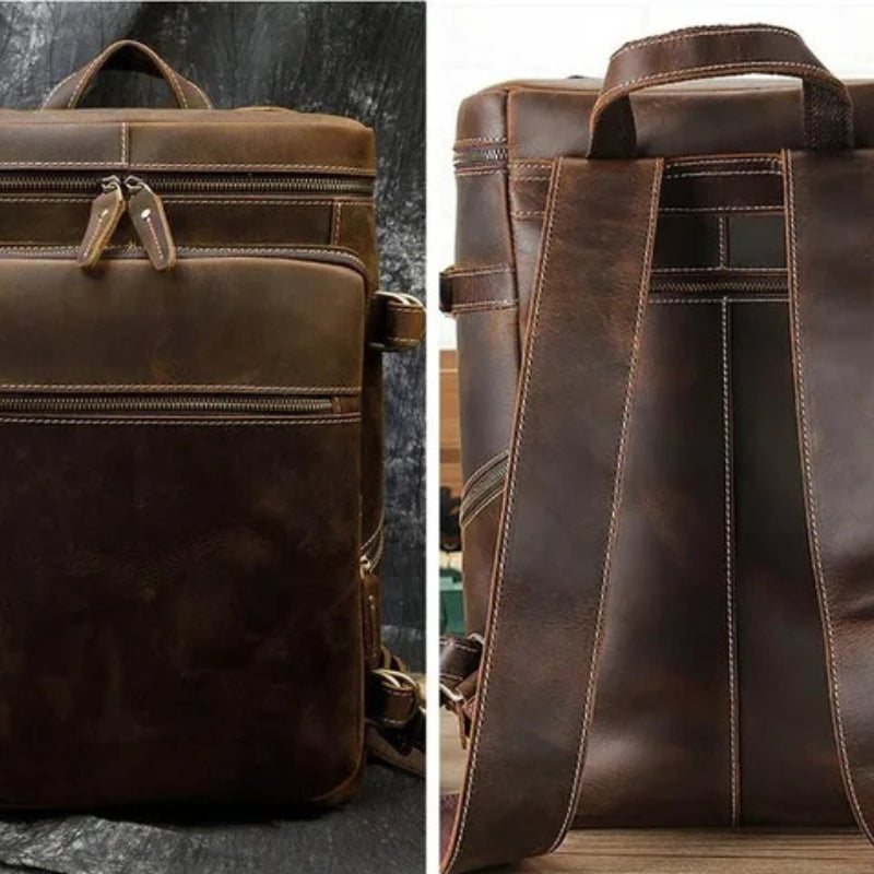 Vintage Crazy Horse Genuine Leather Backpack - Laptop Rucksack Student Bag-Backpacks-Back-Genuine Leather-Free Shipping Leatheretro