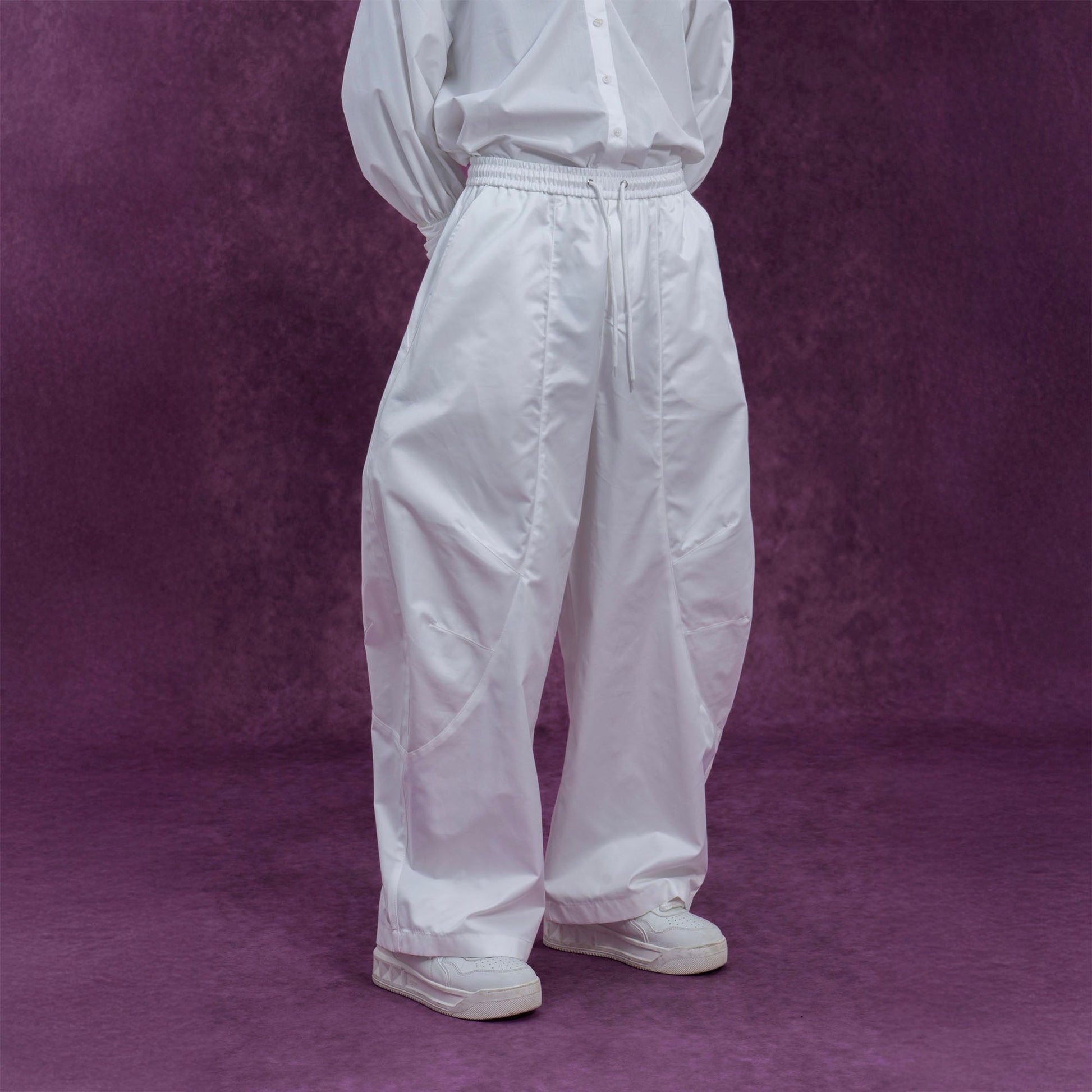 CLP Curved Panel Oversized Parachute Pants-Pants-M-White-Free Shipping Leatheretro