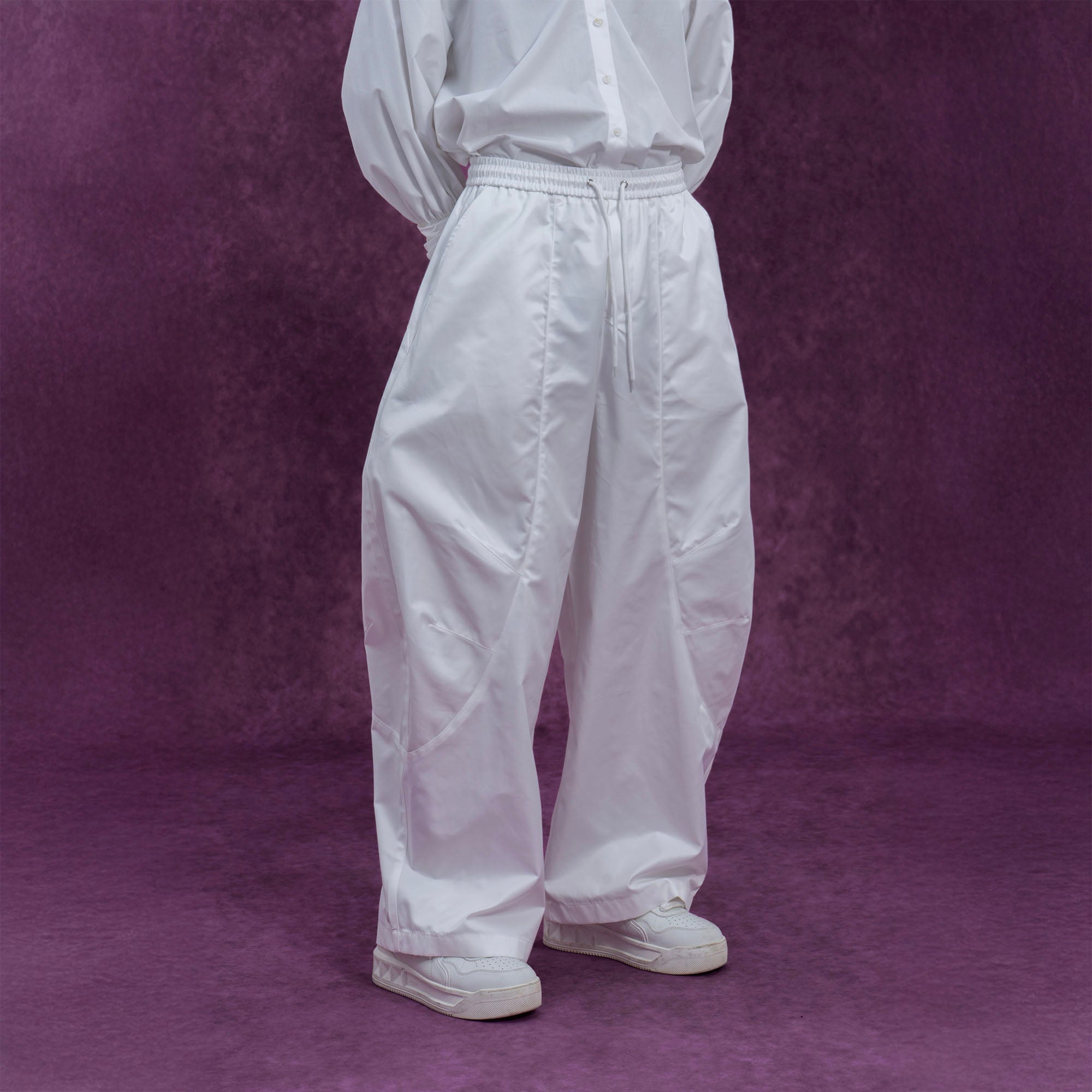 CLP Curved Panel Oversized Parachute Pants-Pants-M-White-Free Shipping Leatheretro