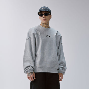 F2CE Pleated Panel Logo Embroidery Sweatshirt-Sweatshirt-S-Free Shipping Leatheretro