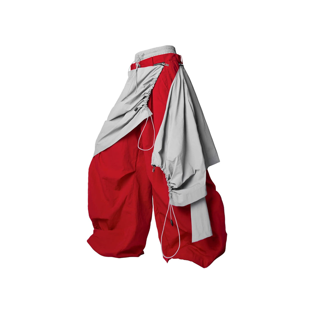 RELABEL Drawstring Layered Double-Waistband Parachute Pants Red-Pants-XS-Free Shipping Leatheretro