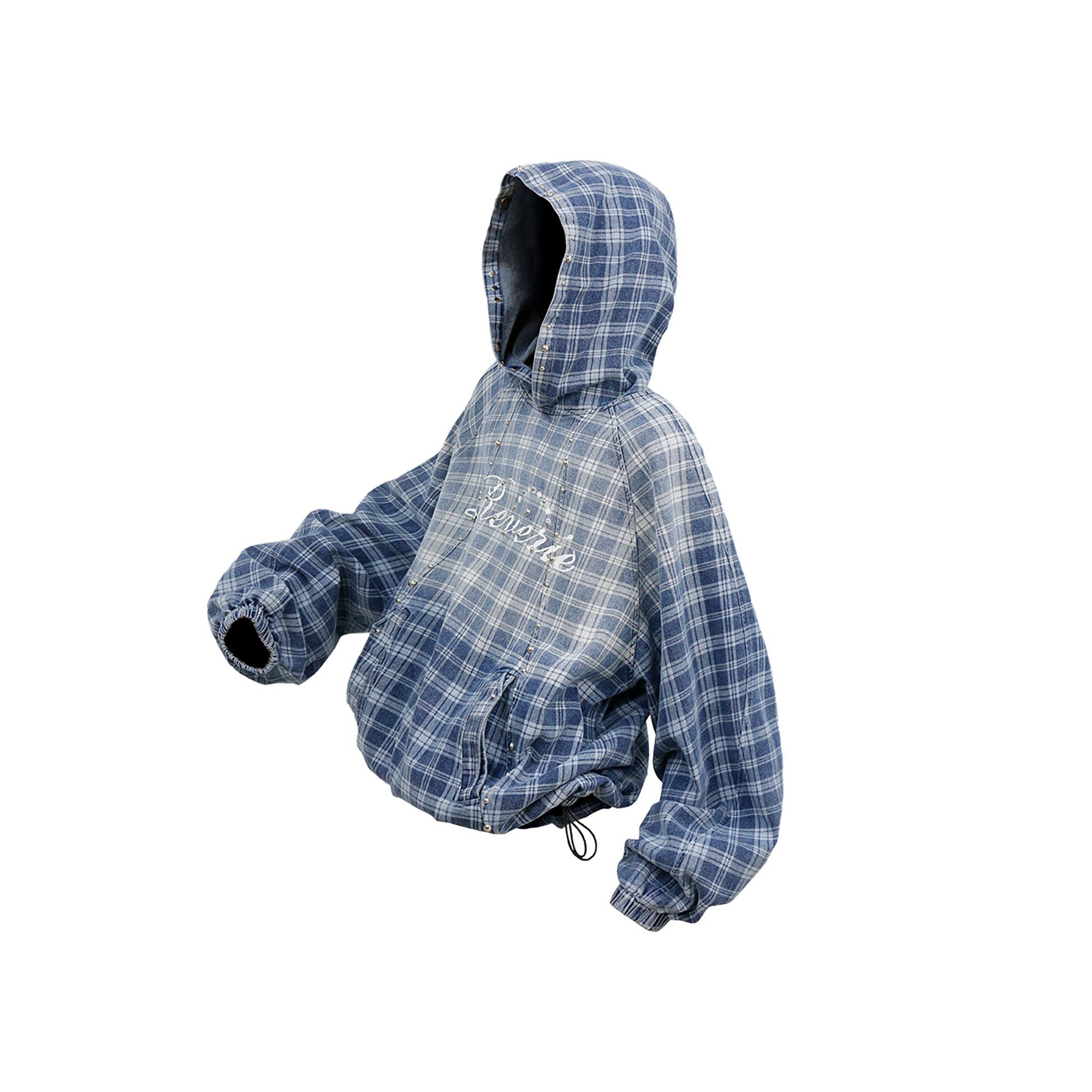RELABEL Plaid Rivet Paneled Faded Hoodie-Hoodie-XS-Free Shipping Leatheretro