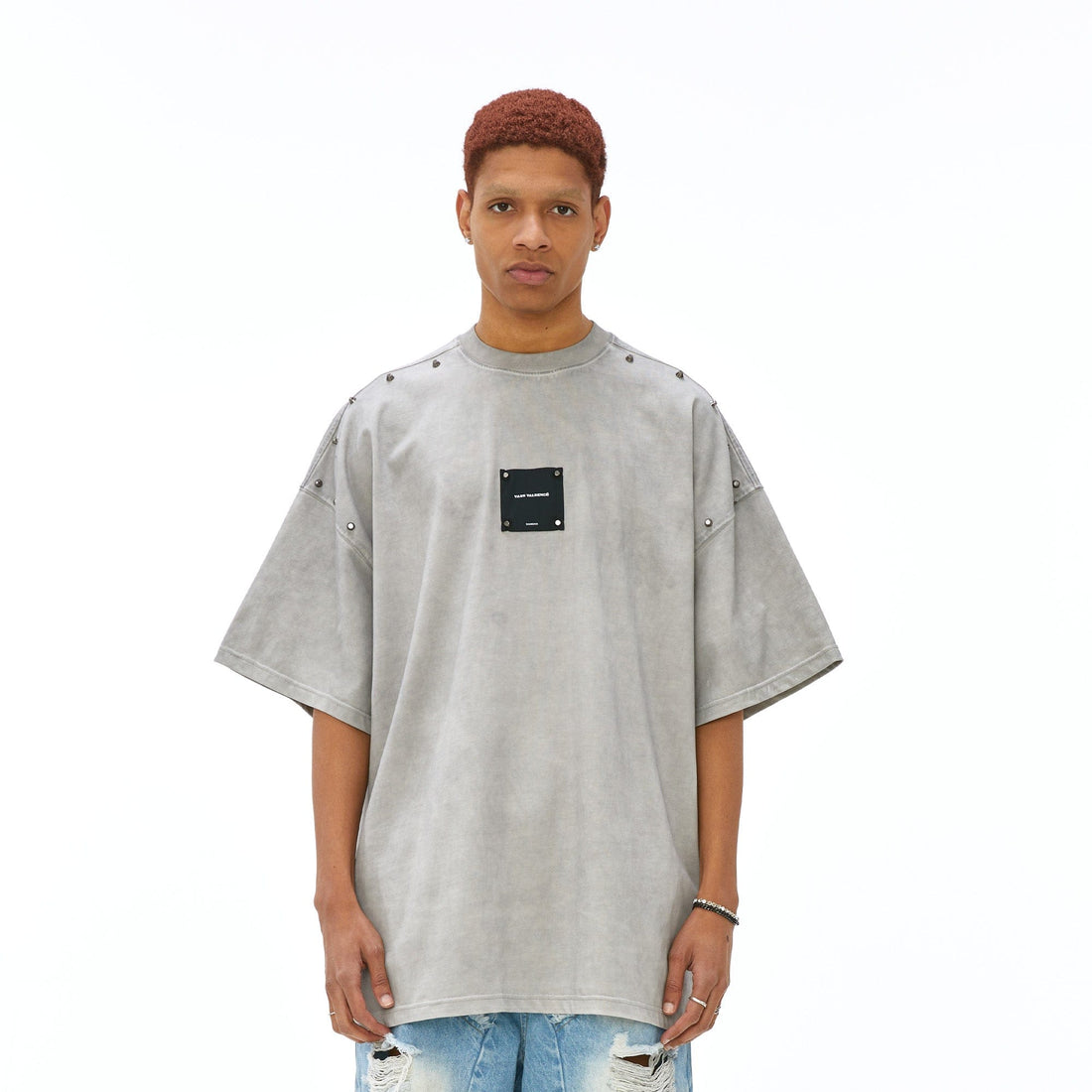 VANN VALRENCE Washed Studded Box Patch T-Shirt-T Shirt-S-Free Shipping Leatheretro