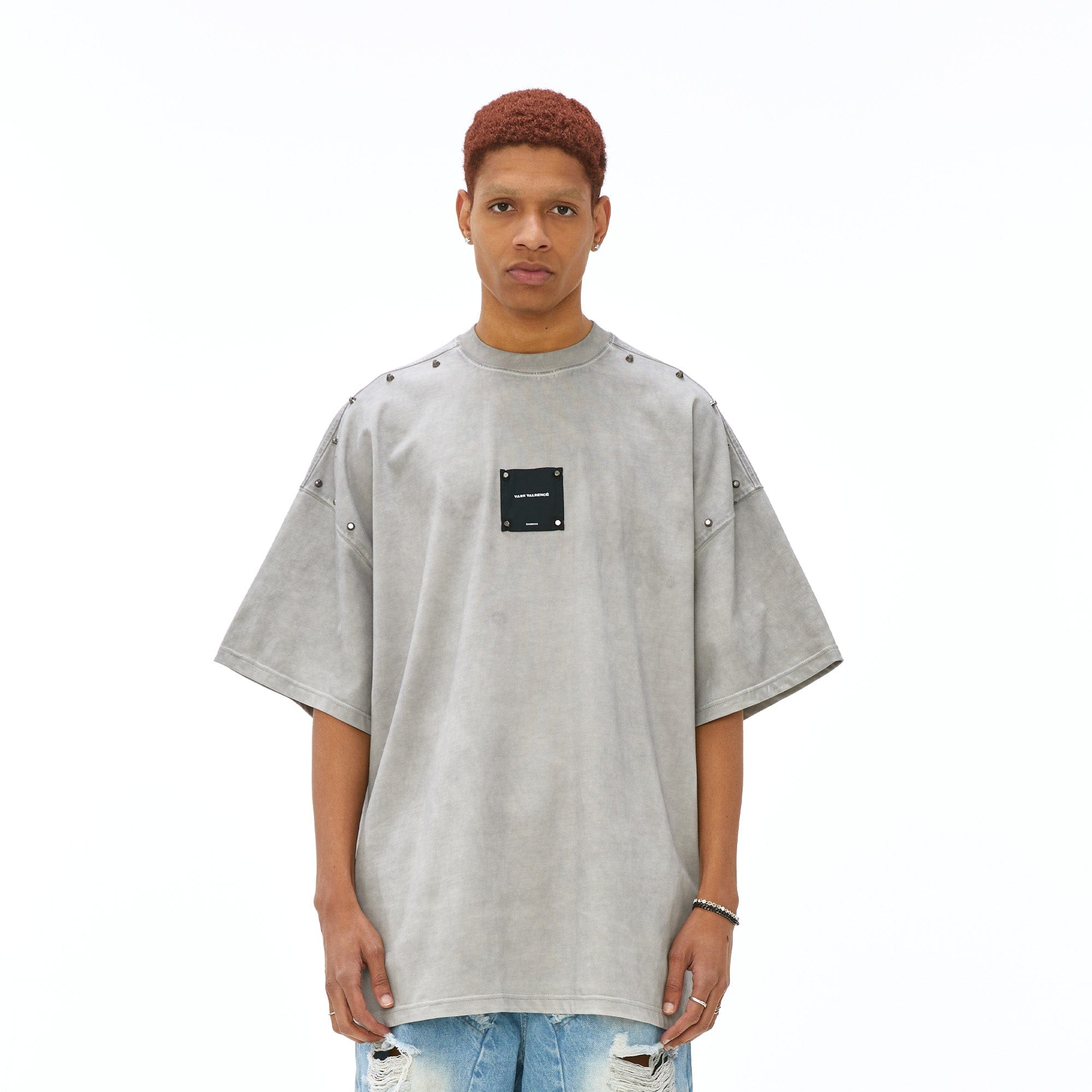 VANN VALRENCE Washed Studded Box Patch T-Shirt-T Shirt-S-Free Shipping Leatheretro