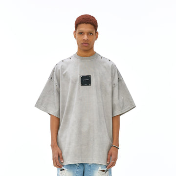 VANN VALRENCE Washed Studded Box Patch T-Shirt-T Shirt-S-Free Shipping Leatheretro