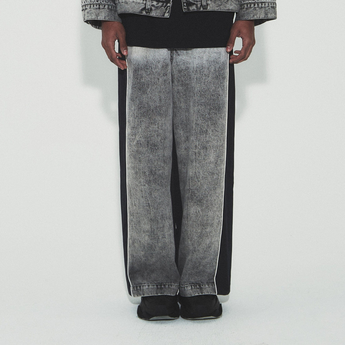VANN VALRENCE Washed Contrast-Panel Wide-Leg Jeans-Jeans-S-Free Shipping Leatheretro