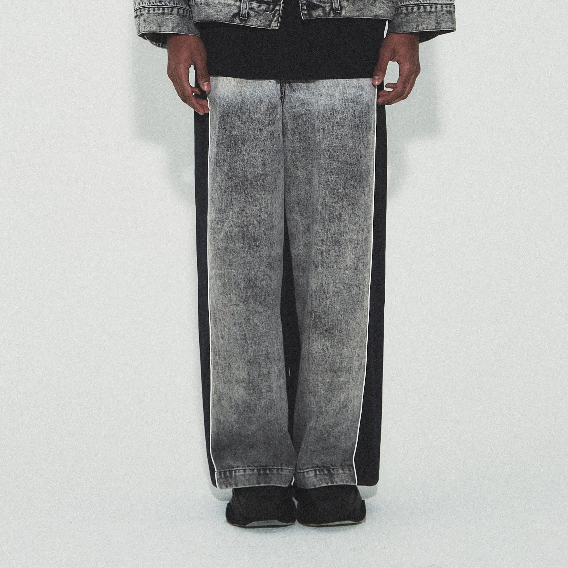 VANN VALRENCE Washed Contrast-Panel Wide-Leg Jeans-Jeans-S-Free Shipping Leatheretro