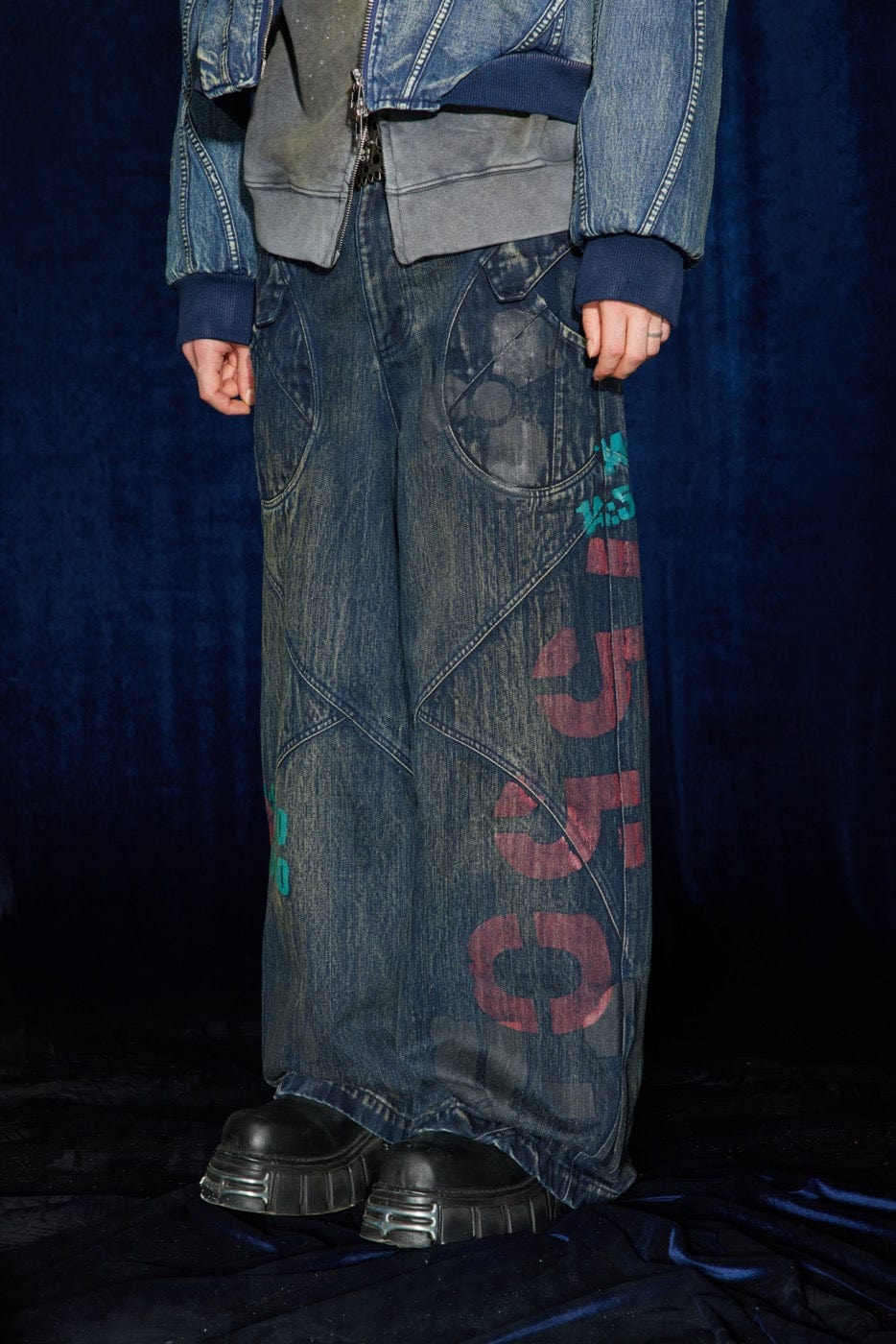 DND4DES Spliced Graffiti Wide-Leg Jeans-Jeans-S-Free Shipping Leatheretro