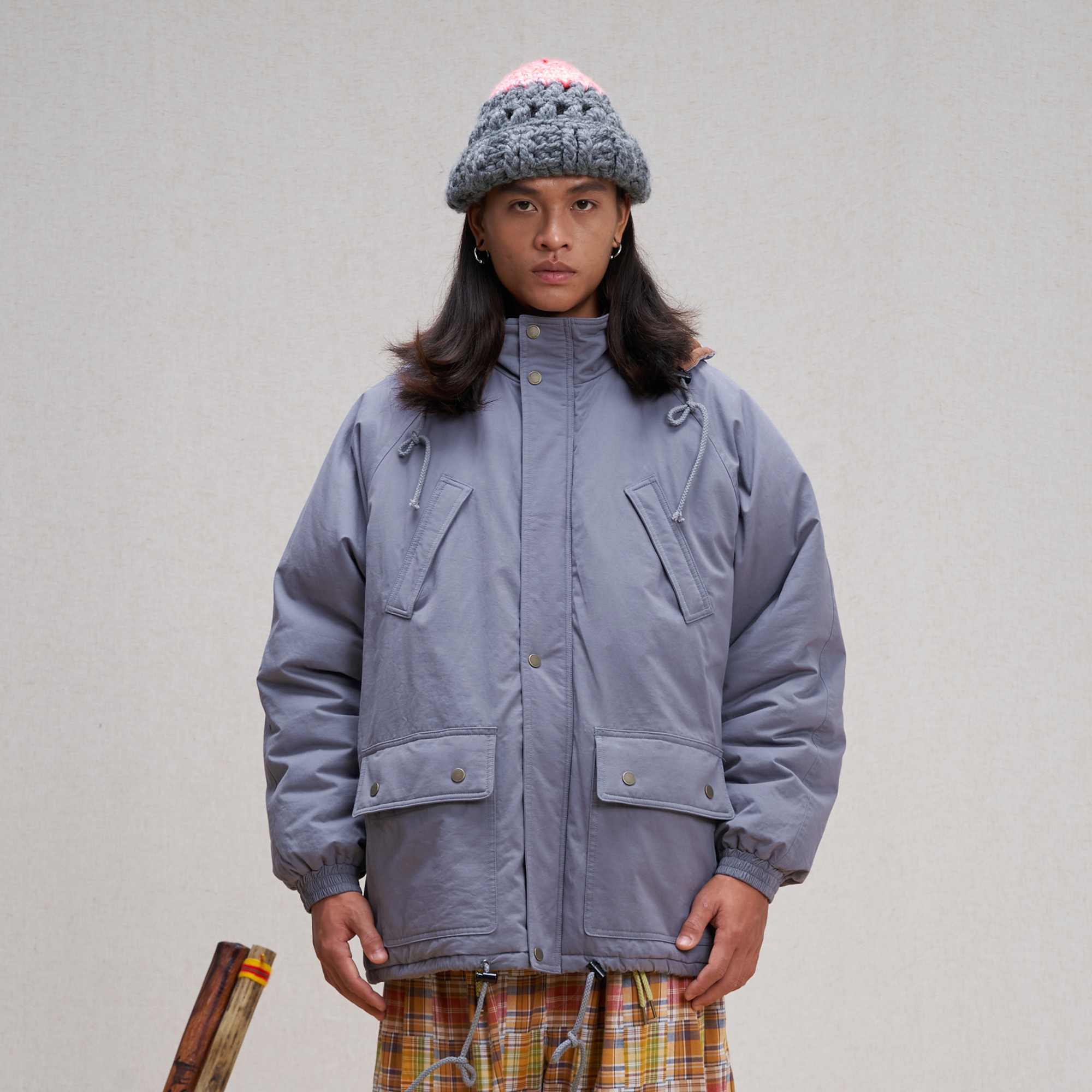 UNLIMITED MOTE Patchwork-Elbow Padded Utility Parka