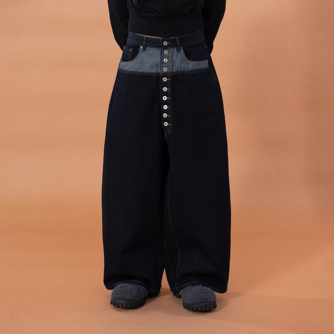 CLP Contrast-Waist Botton-Fly Oversized Raw Jeans-Jeans-M (Preorder)-Free Shipping Leatheretro