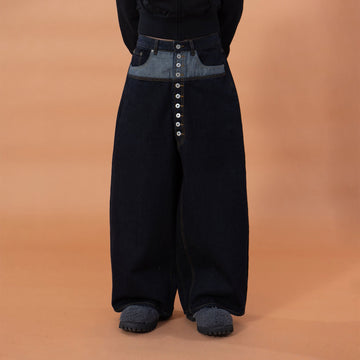 CLP Contrast-Waist Botton-Fly Oversized Raw Jeans-Jeans-M (Preorder)-Free Shipping Leatheretro