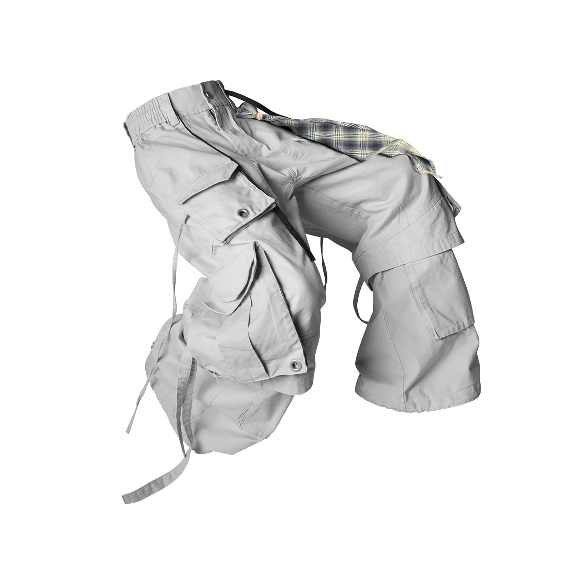 RELABEL Multi-Pocket Detachable Scarf Distressed Cargo Gray-Pants-XS-Free Shipping Leatheretro
