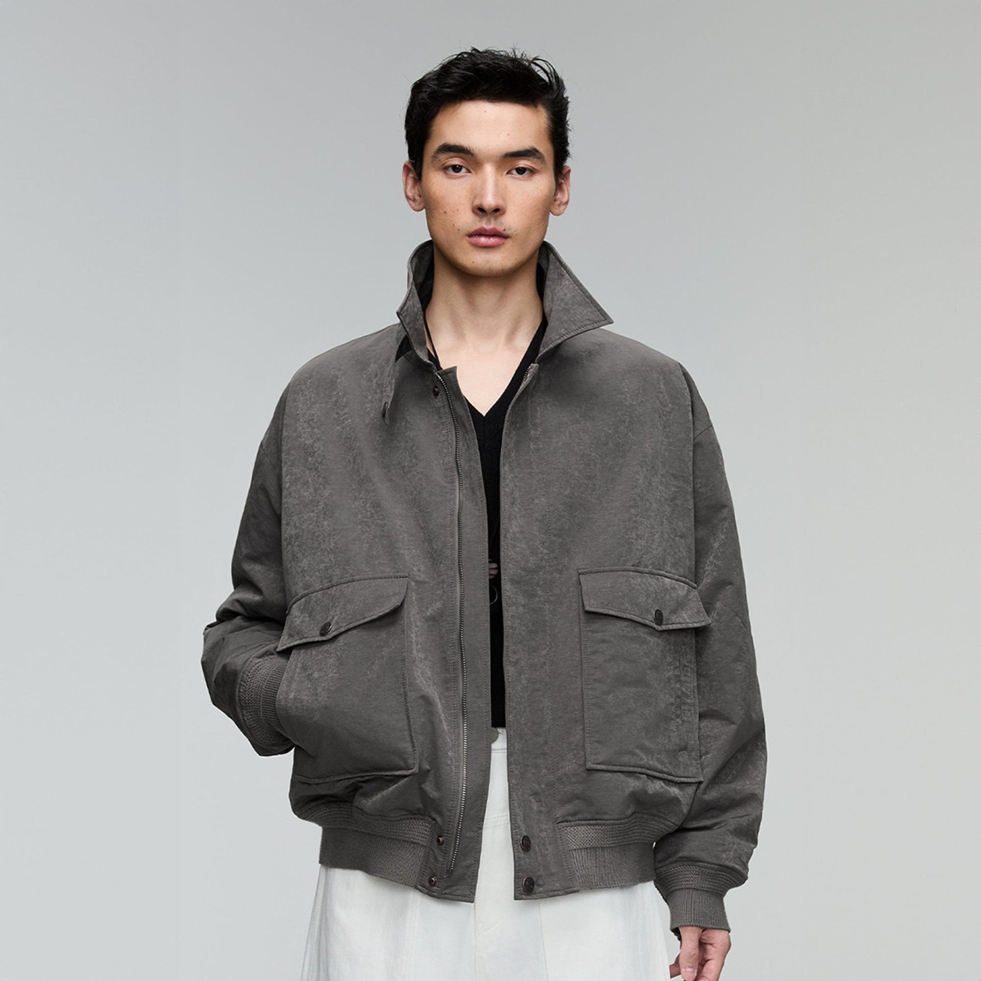 OPICLOTH Retro Stand-Collar Bomber Jacket-Jacket-S-Free Shipping Leatheretro