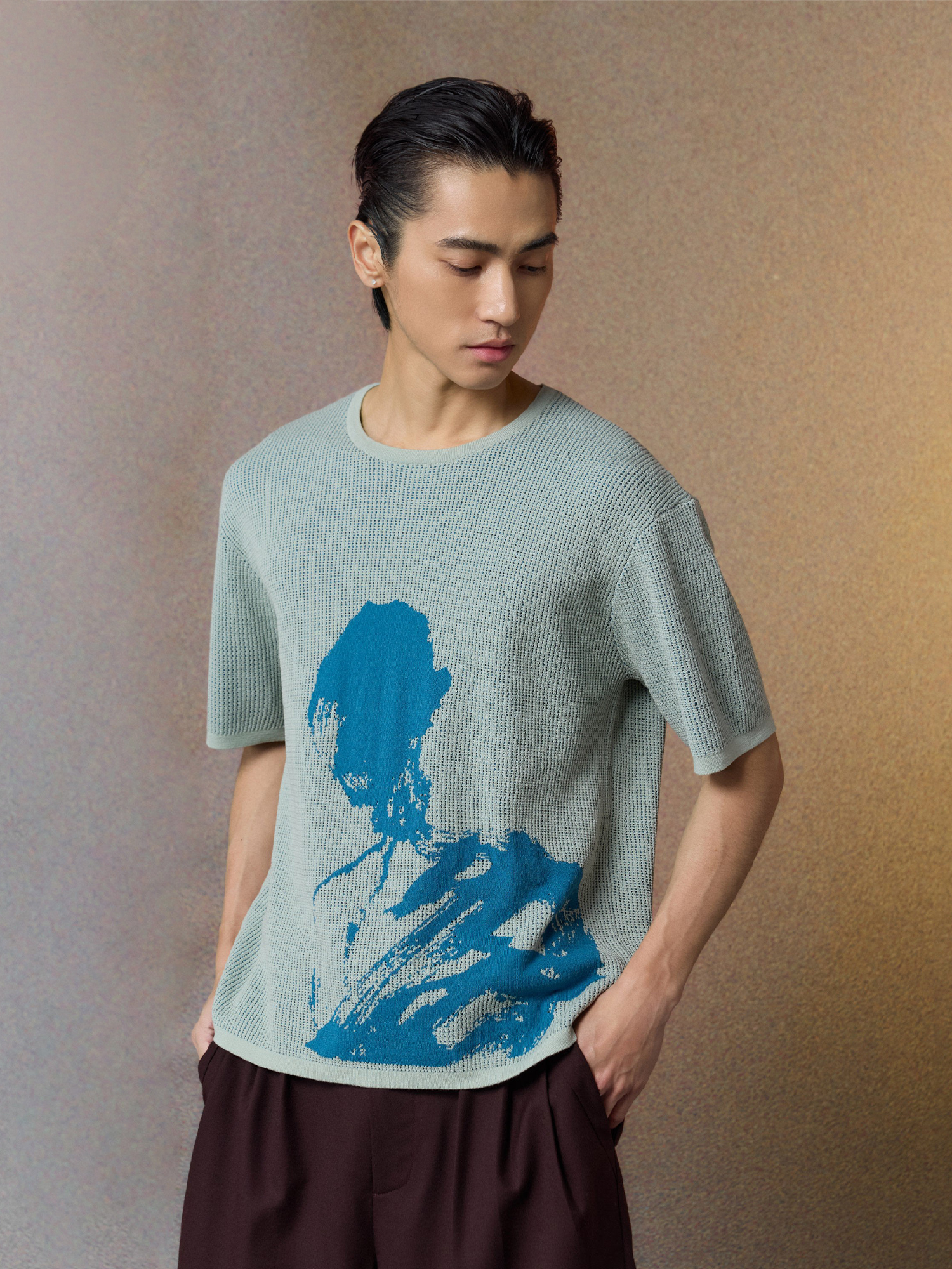 ALVNG AR ANTS Portrait Graphic Open-Knit T Shirt-T Shirt-S-Green-Free Shipping Leatheretro