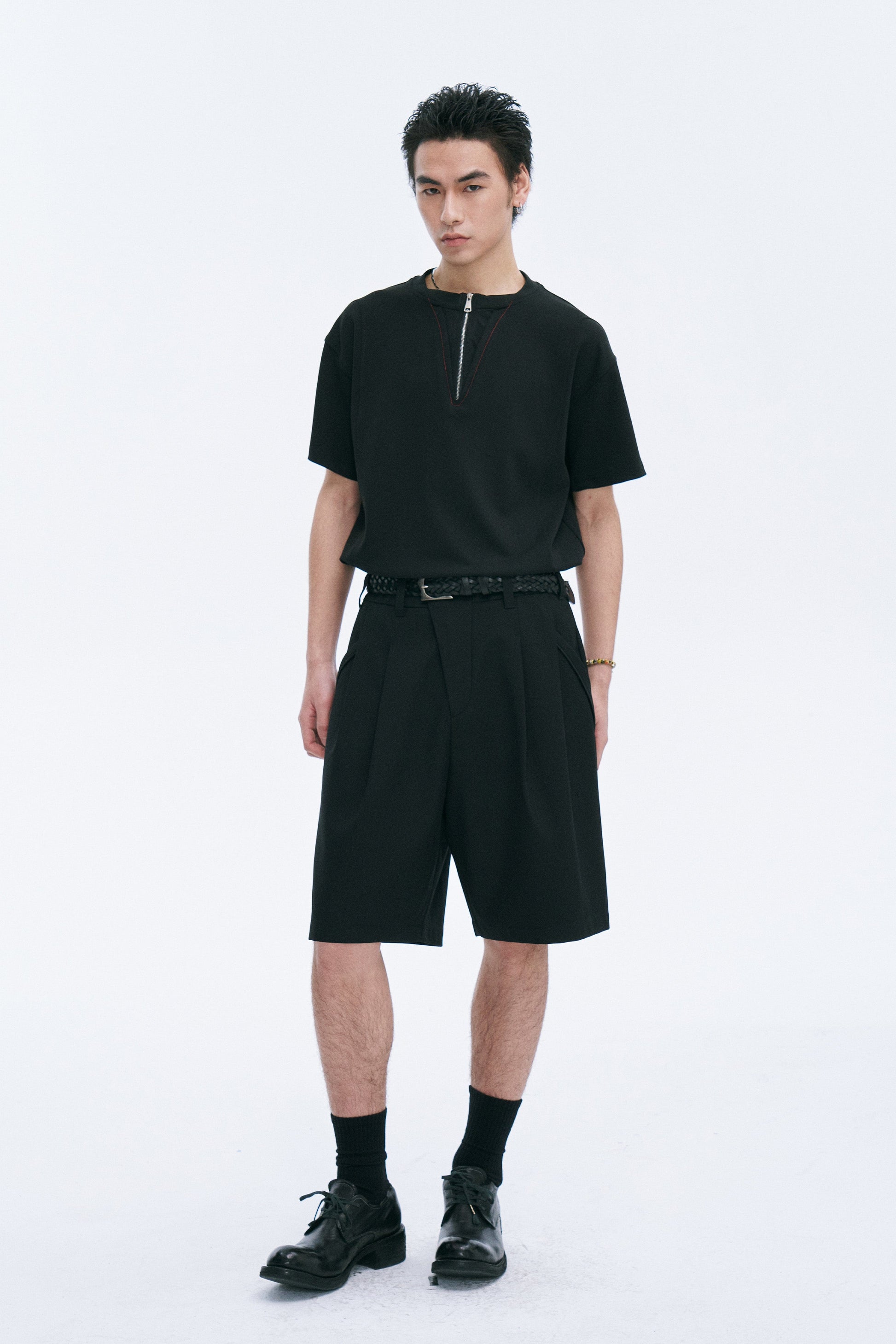 CATSSTAC Cross Spliced Dual-Zip T-Shirt-T Shirt-M-Black-Free Shipping Leatheretro