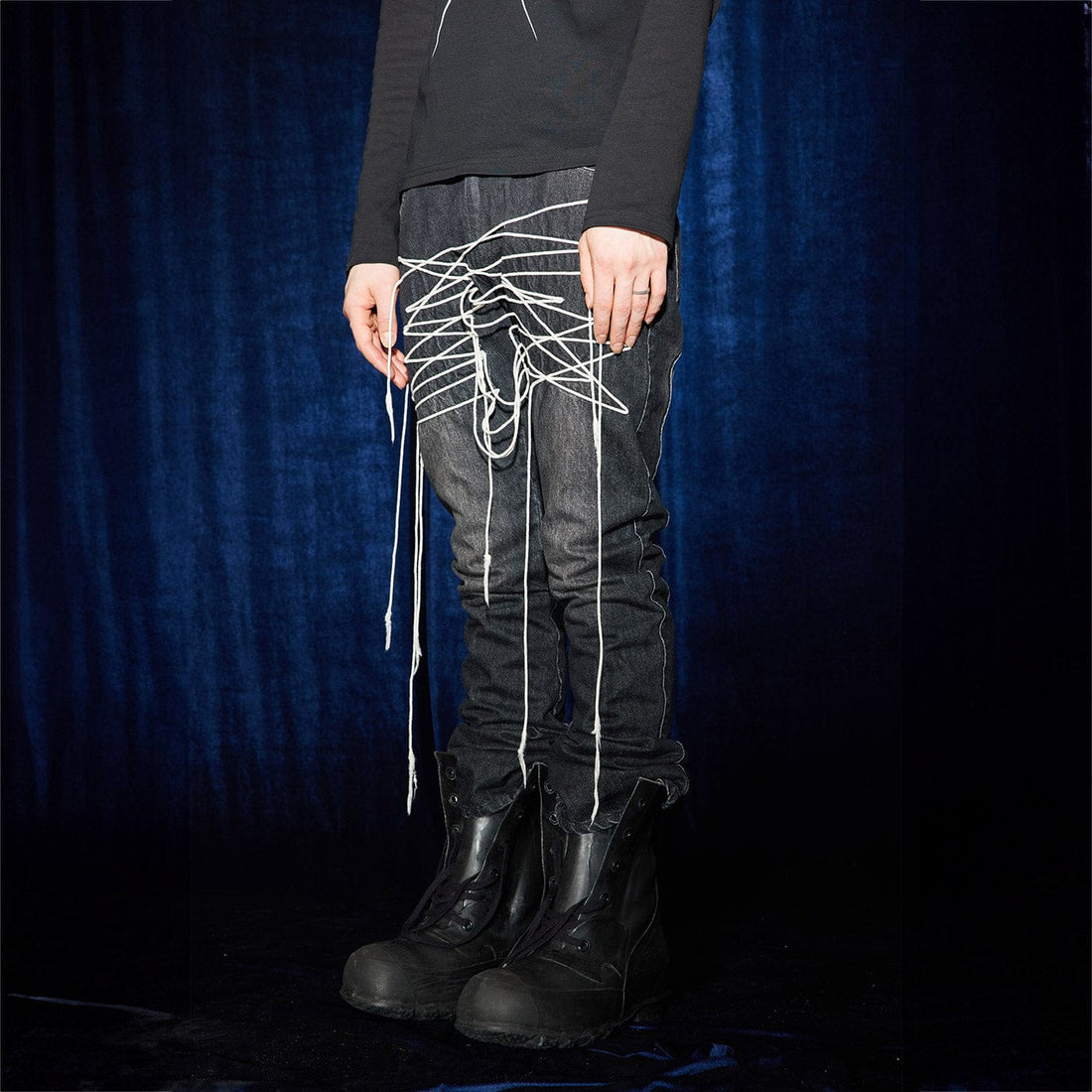 DND4DES Shoelace Washed Jeans-Jeans-S-Free Shipping Leatheretro