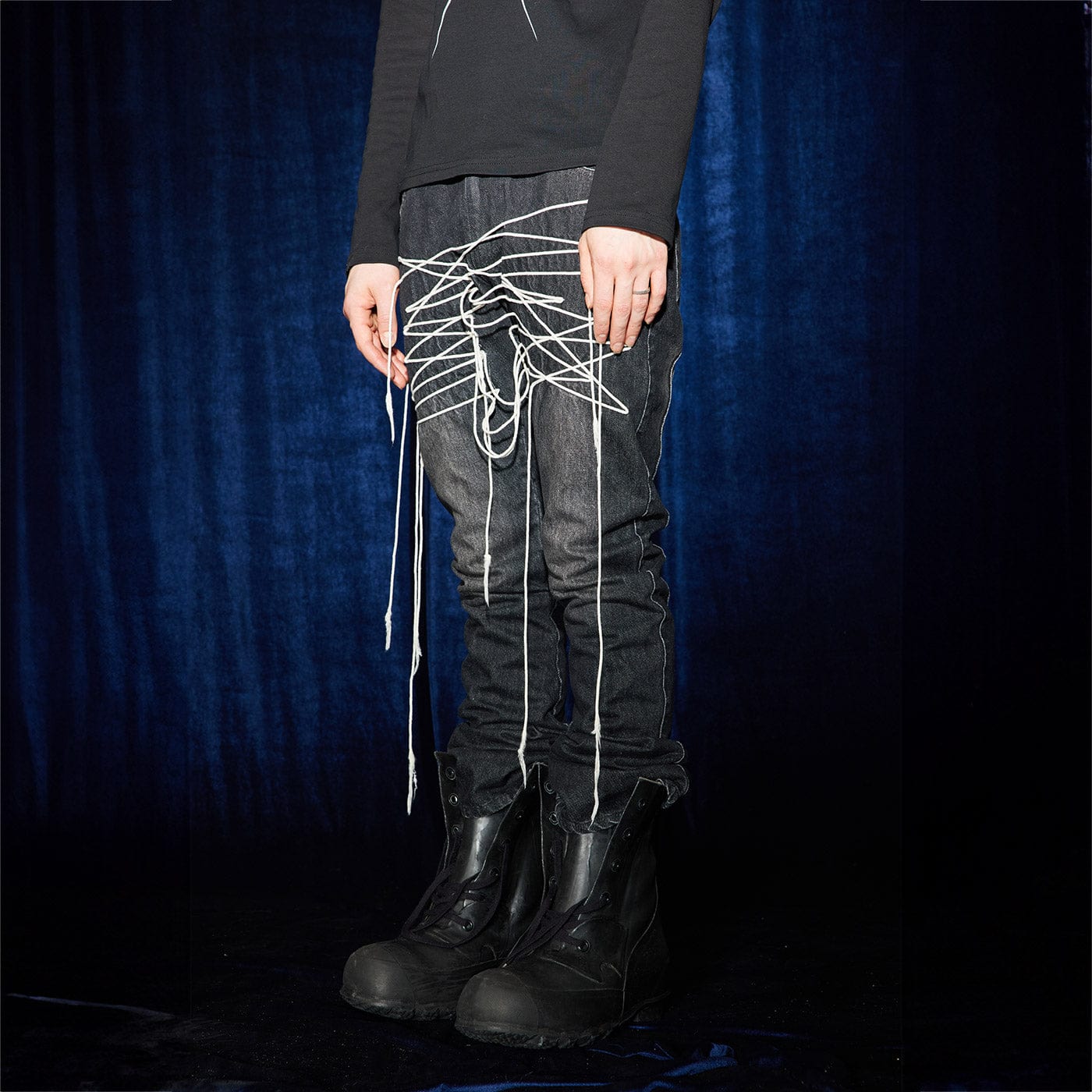 DND4DES Shoelace Washed Jeans-Jeans-S-Free Shipping Leatheretro