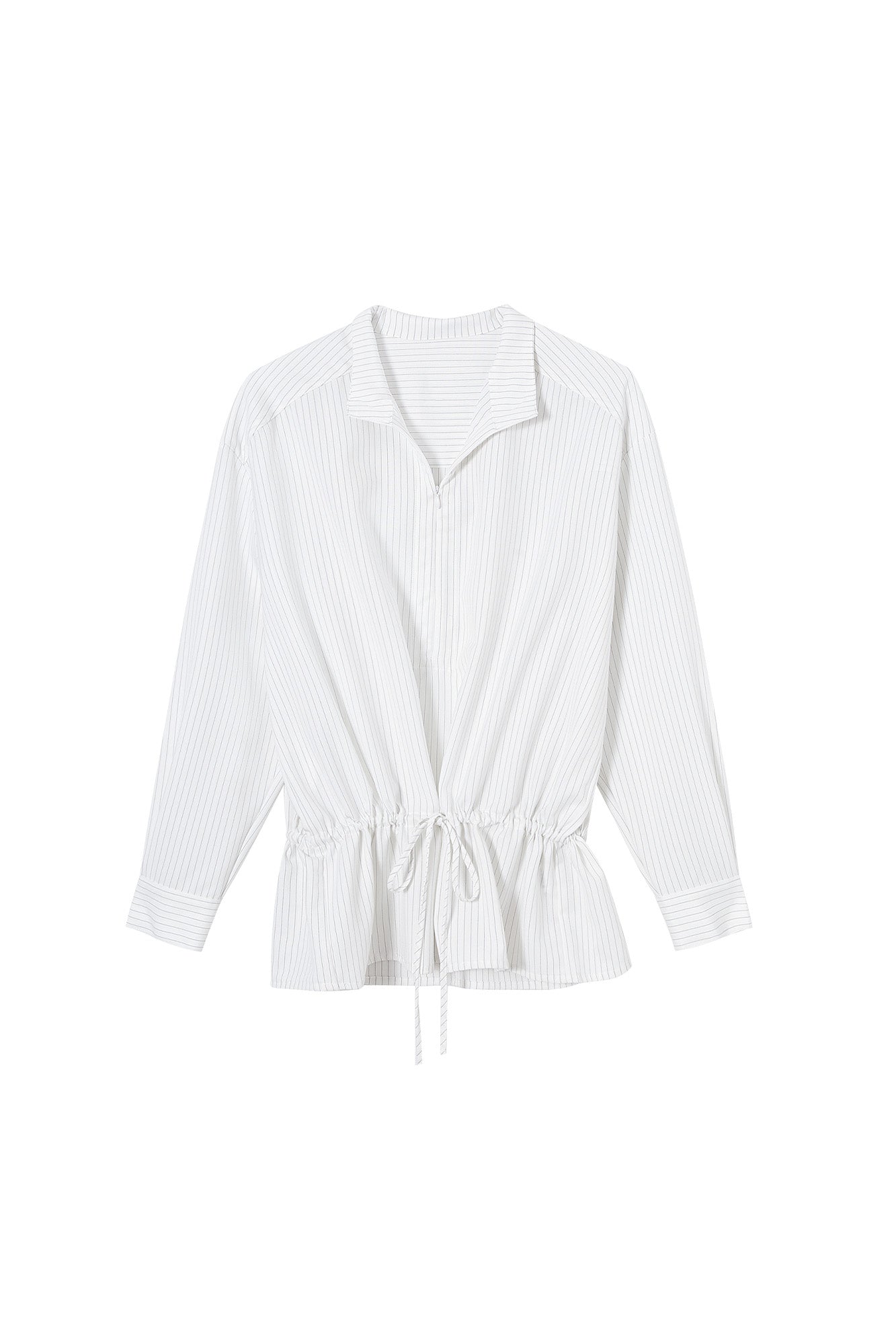 CLP Drawstring Waist Striped V-Neck Shirt-Shirt-M-Free Shipping Leatheretro