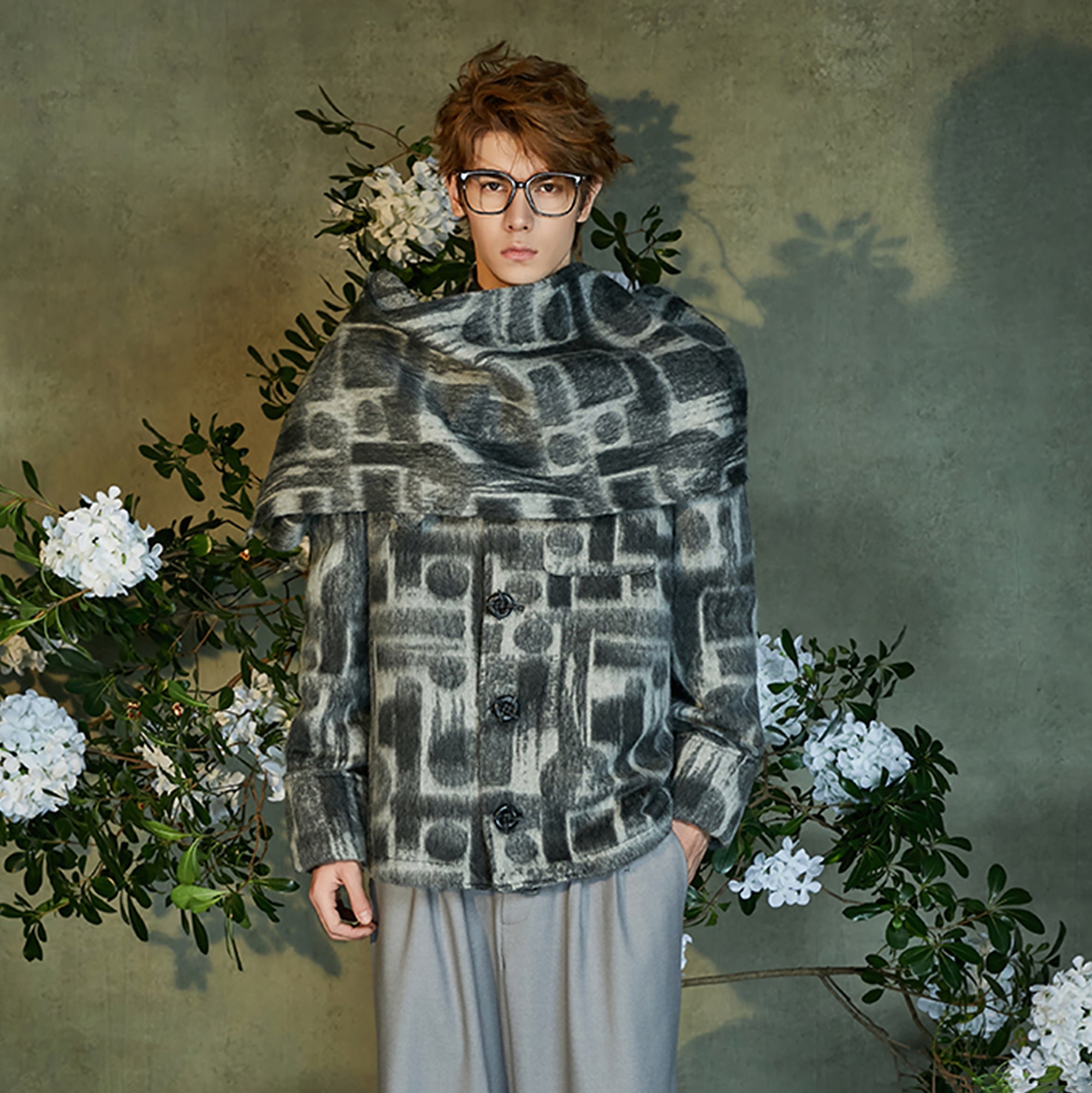 JIECHI Detachable Drape Geometry Full-Print Wool-Blend Jacket-Jacket-M (Preorder)-Free Shipping Leatheretro