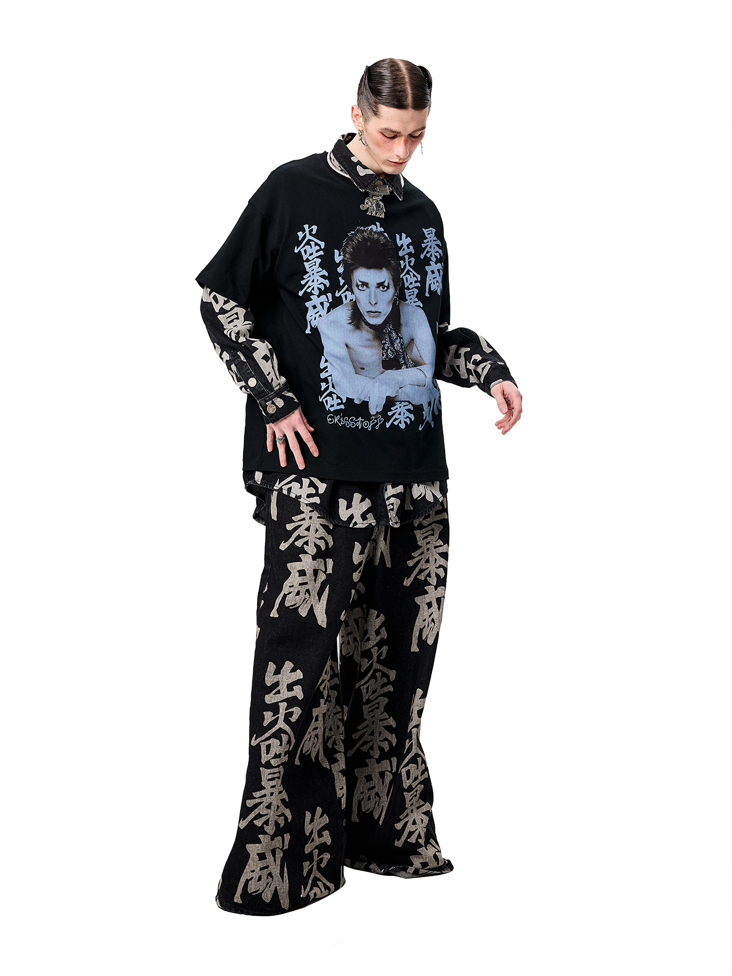 ERISSTOFF Washed Full-Print Wide-Leg Jeans-Jeans-XXS / 27"-Free Shipping Leatheretro