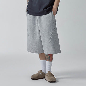 F2CE Curved Spliced Drawstring Shorts-Shorts-S-Free Shipping Leatheretro