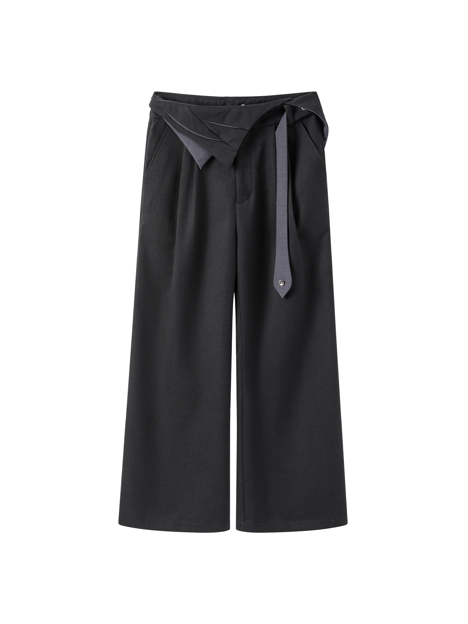 ALVNG AR ANTS Detachable Contrast Waist Tie Pleated Trousers-Pants-S / 31"-Brown-Free Shipping Leatheretro