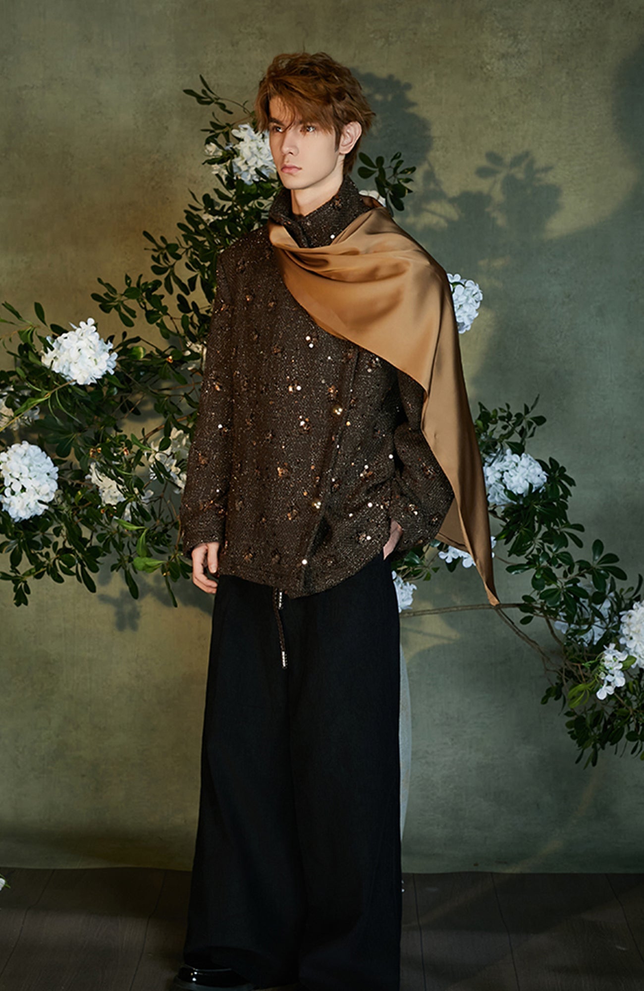 JIECHI Sequin Embroidered Satin Shawl Blazer-Jacket-M (Preorder)-Free Shipping Leatheretro