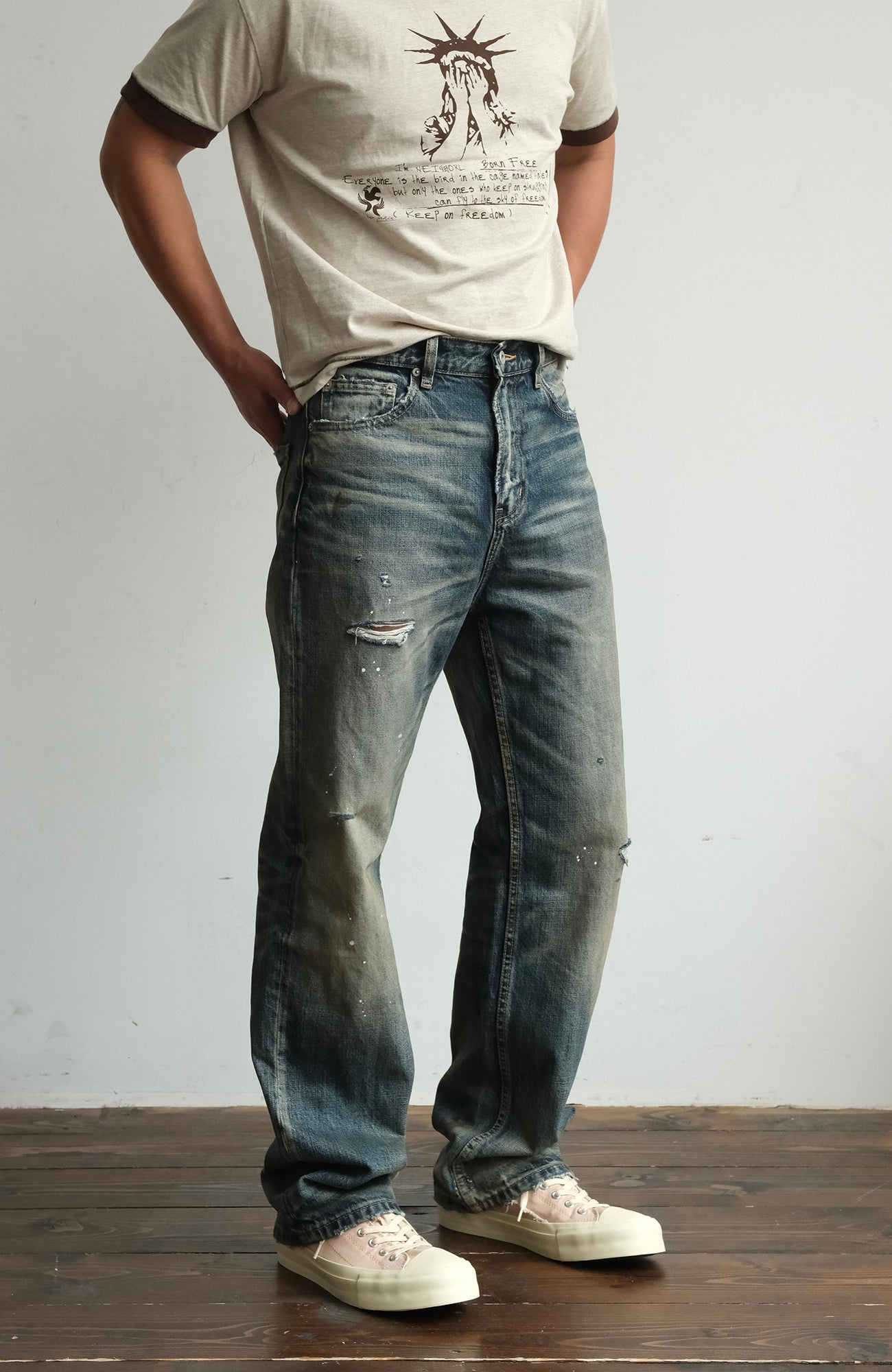NEIGBORL Ripped Wash Straight-Leg Jeans-Jeans-S (Preorder)-Free Shipping Leatheretro