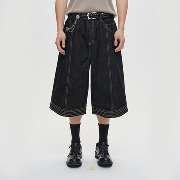 CATSSTAC Contrast Stitch Middle Spliced Raw Denim Jeans-Shorts-M-Free Shipping Leatheretro