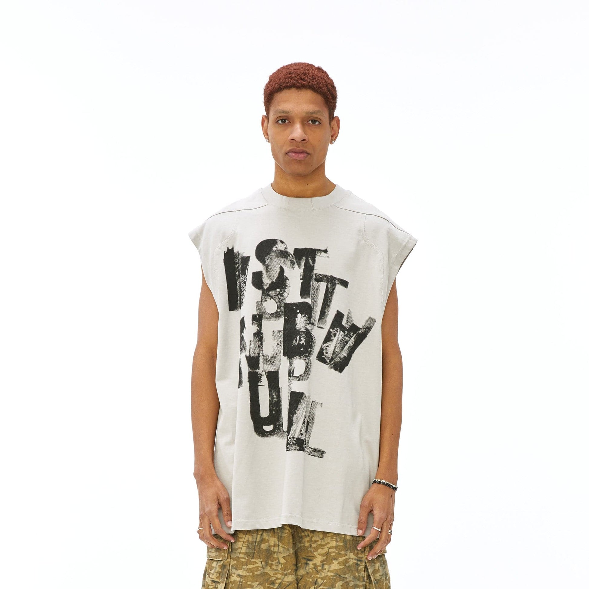 VANN VALRENCE Slogan Graphic Oversized Sleeveless Tee-T Shirt-XS-Free Shipping Leatheretro