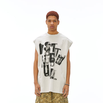 VANN VALRENCE Slogan Graphic Oversized Sleeveless Tee-T Shirt-XS-Free Shipping Leatheretro