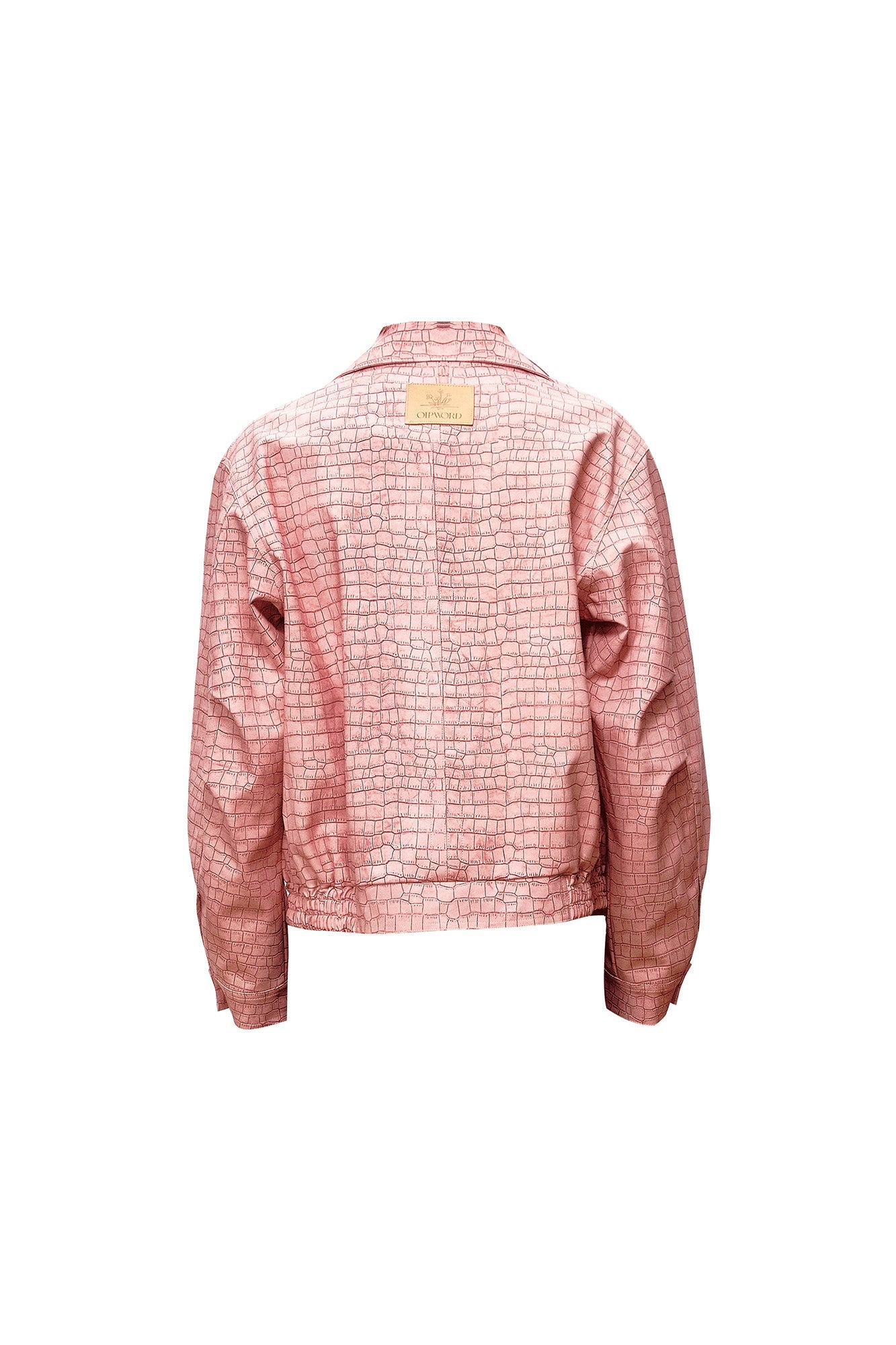 OIPWORD Croc-Embossed Cropped Faux Leather Jacket-Jacket-M-Free Shipping Leatheretro