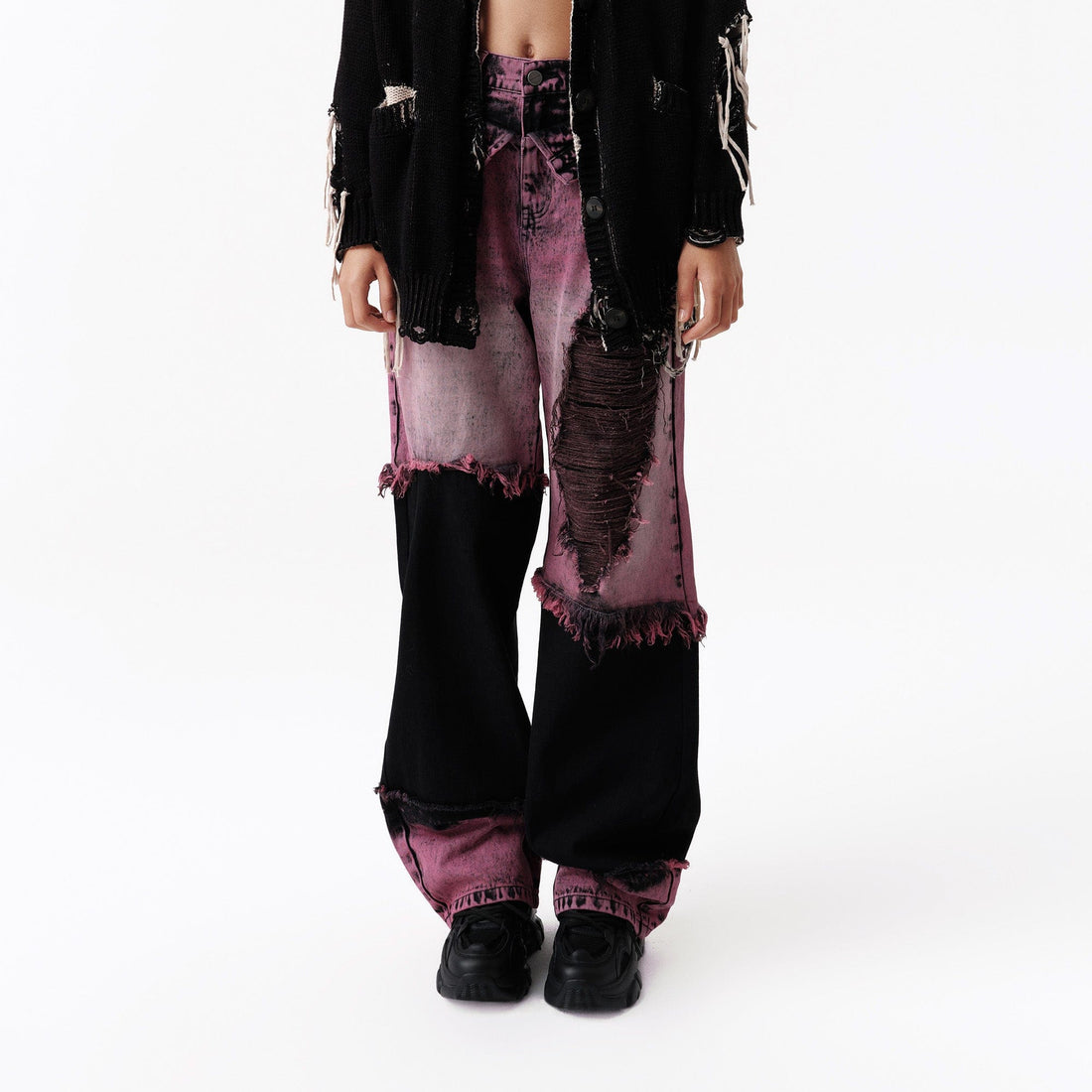VANN VALRENCE Distressed Panelled Frayed Straight-Leg Jeans-Jeans-S-Free Shipping Leatheretro