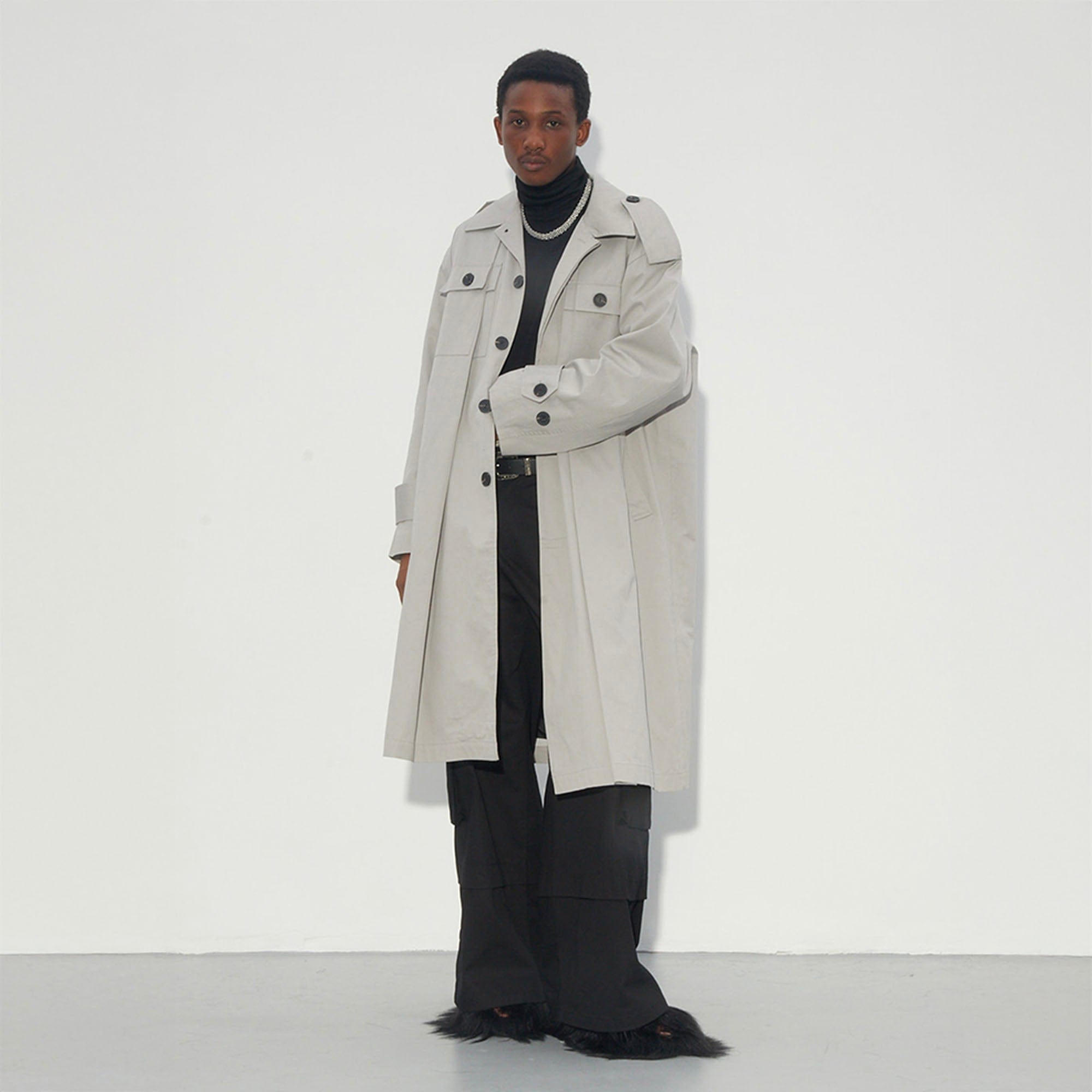 ASSEEN Utility Pocket Paneled Trench Coat-Jacket-M-Free Shipping Leatheretro