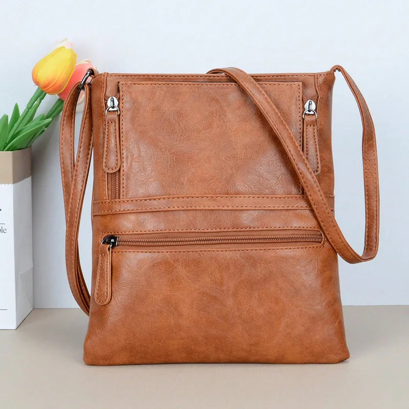 Vintage Multi-pocket Women Crossbody Bag - Soft PU Leather Shoulder Bag-Brown-Free Shipping Leatheretro