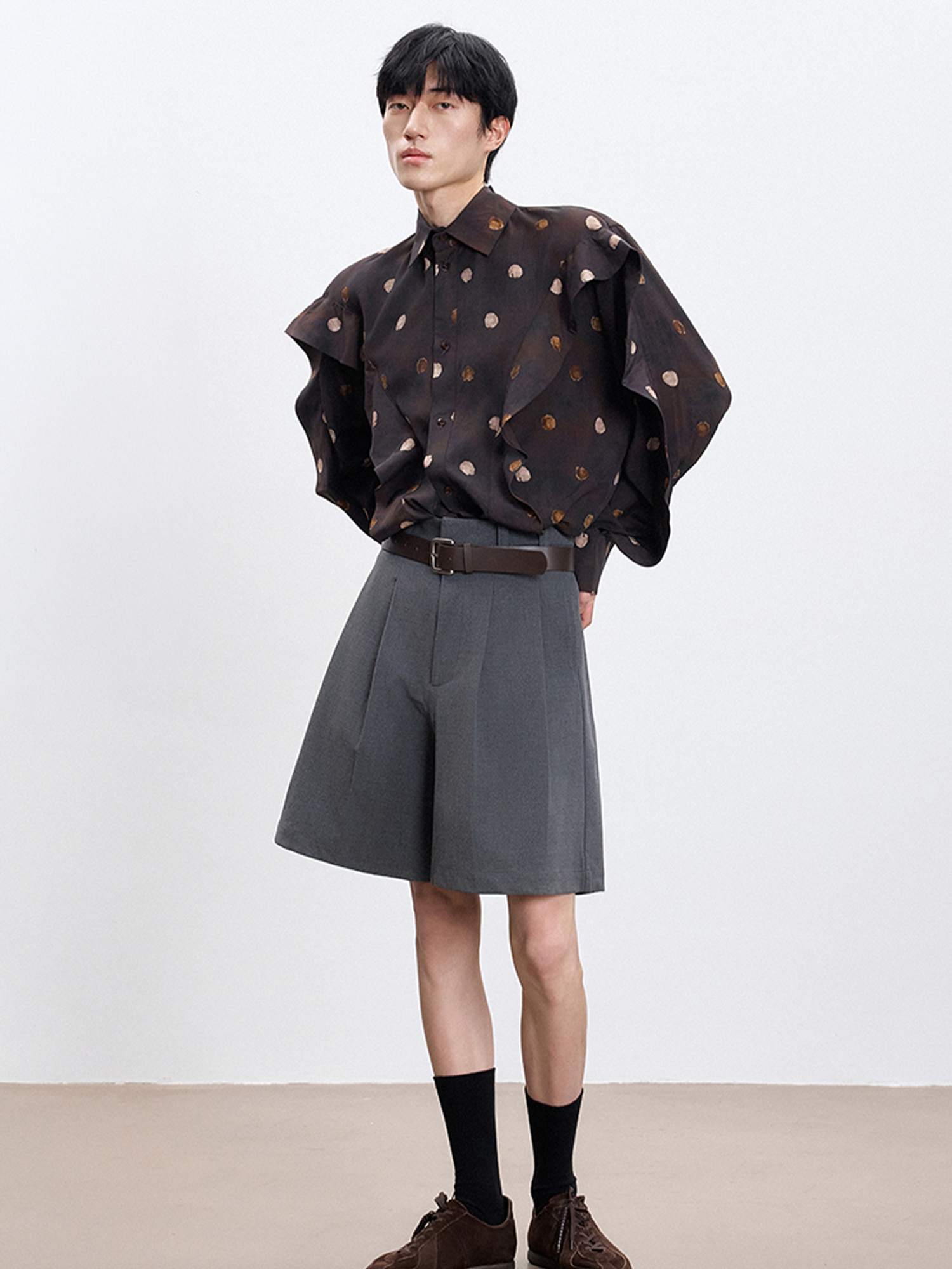TUIMU Pleated Wide-Leg Shorts-Shorts-S-Free Shipping Leatheretro