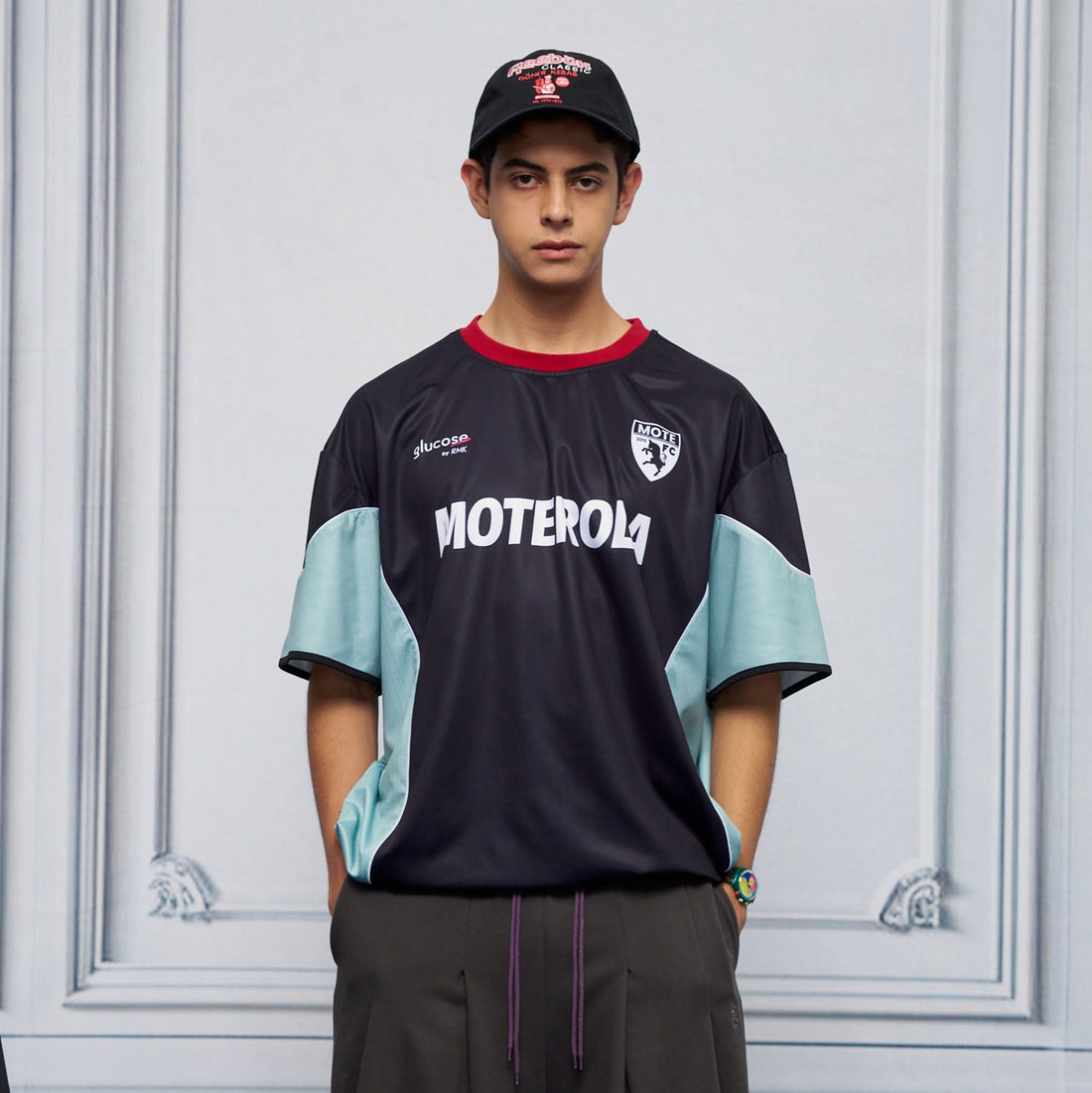 UNLIMITED MOTE x glucose by RMK Contrast Spliced Drawstring Hem Jersey-T Shirt-S-Black-Free Shipping Leatheretro