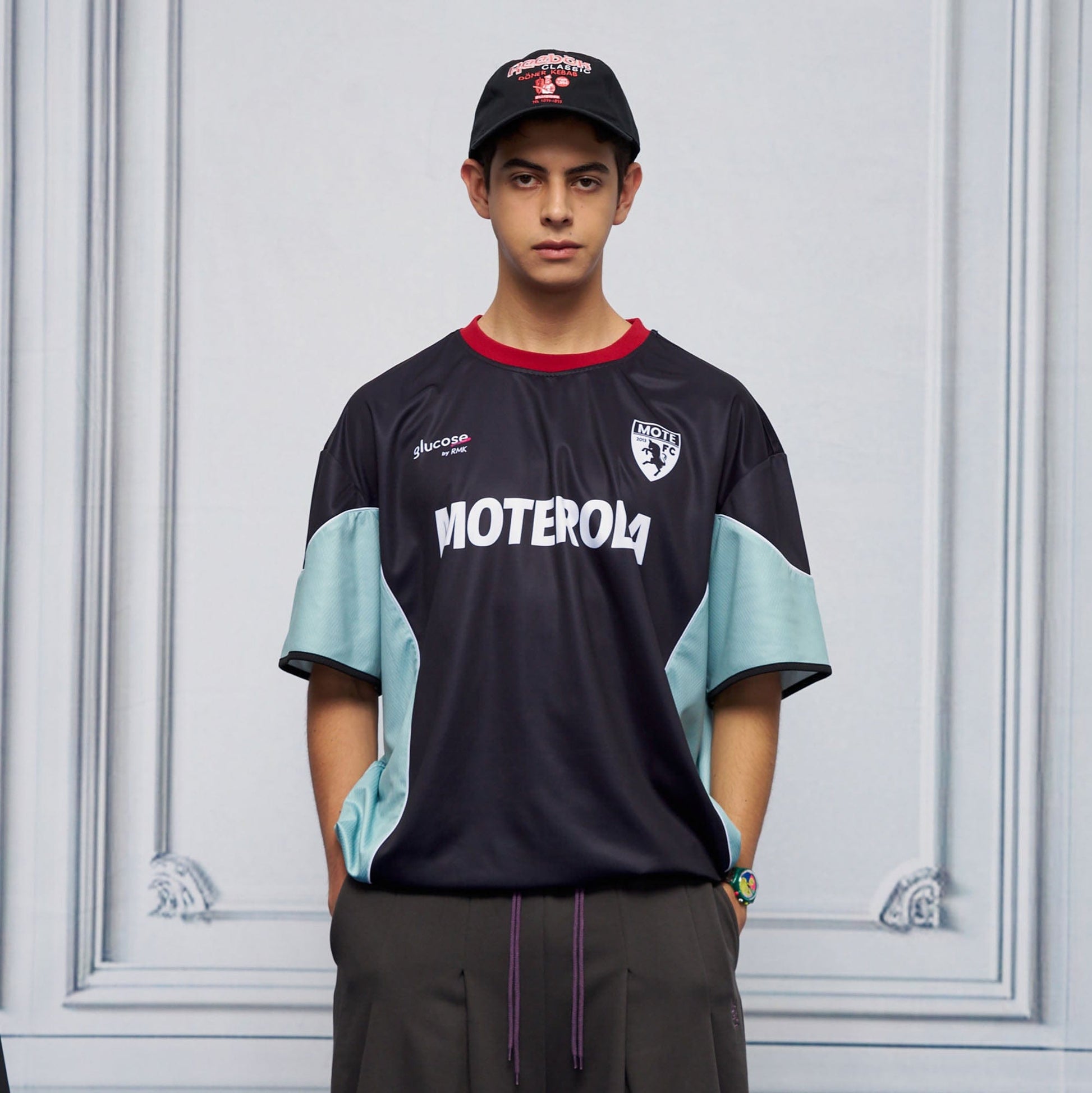 UNLIMITED MOTE x glucose by RMK Contrast Spliced Drawstring Hem Jersey-T Shirt-S-Black-Free Shipping Leatheretro