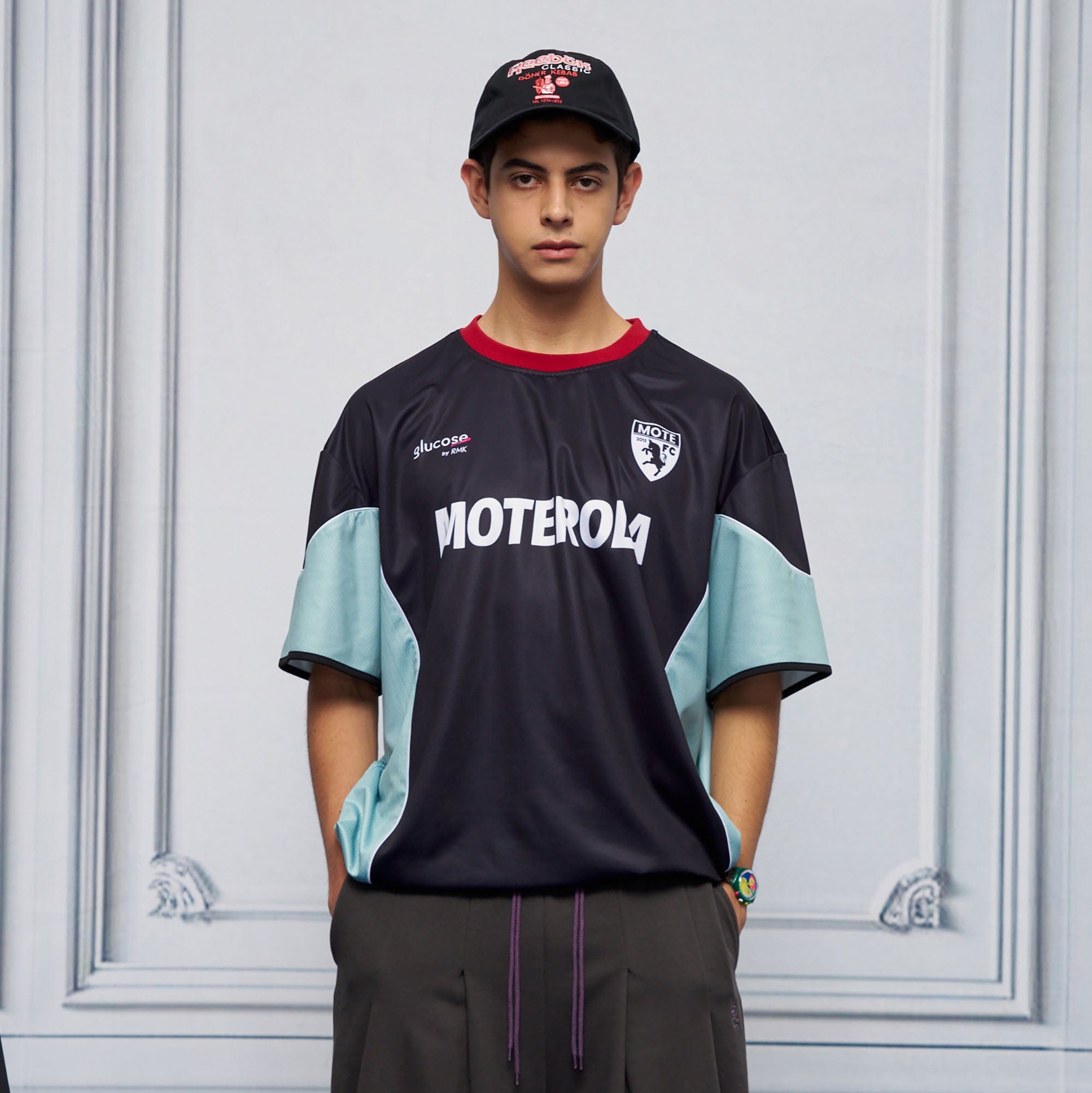 UNLIMITED MOTE x glucose by RMK Contrast Spliced Drawstring Hem Jersey-T Shirt-S-Black-Free Shipping Leatheretro