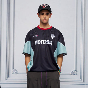 UNLIMITED MOTE x glucose by RMK Contrast Spliced Drawstring Hem Jersey-T Shirt-S-Black-Free Shipping Leatheretro